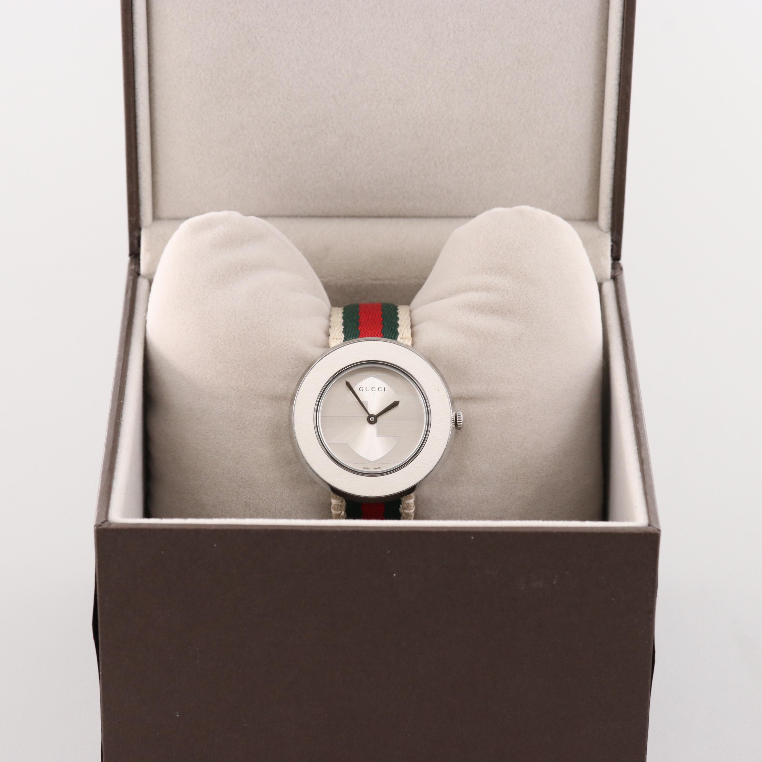 Gucci Stainless Steel Watch With White leather Bezel