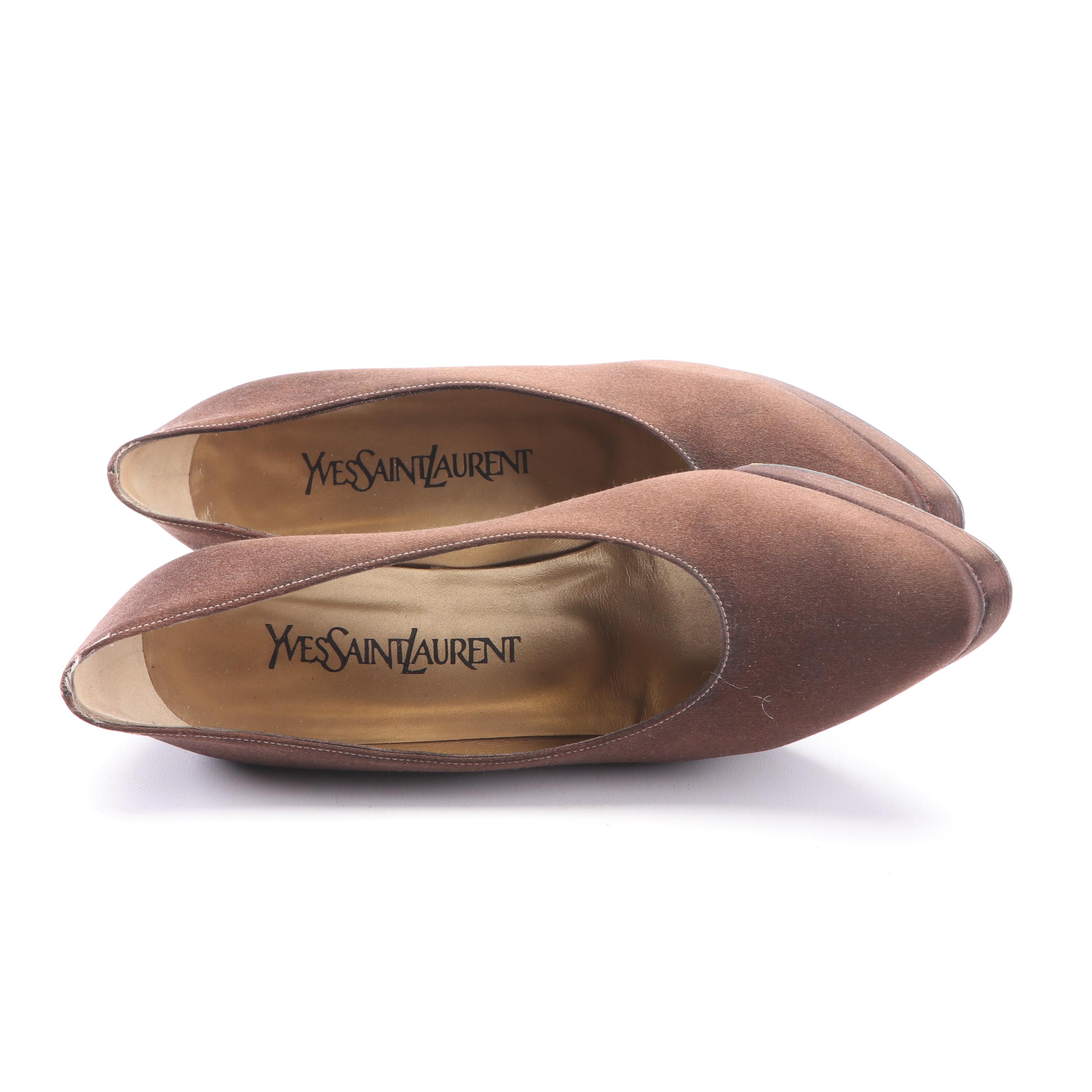Yves Saint Laurent Brown Silk Platform Pumps