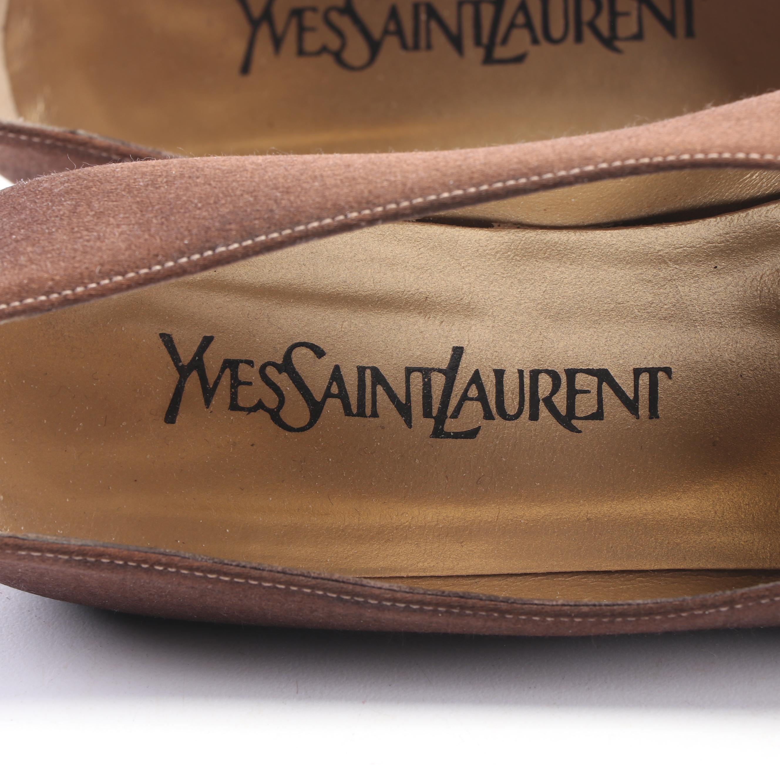 Yves Saint Laurent Brown Silk Platform Pumps