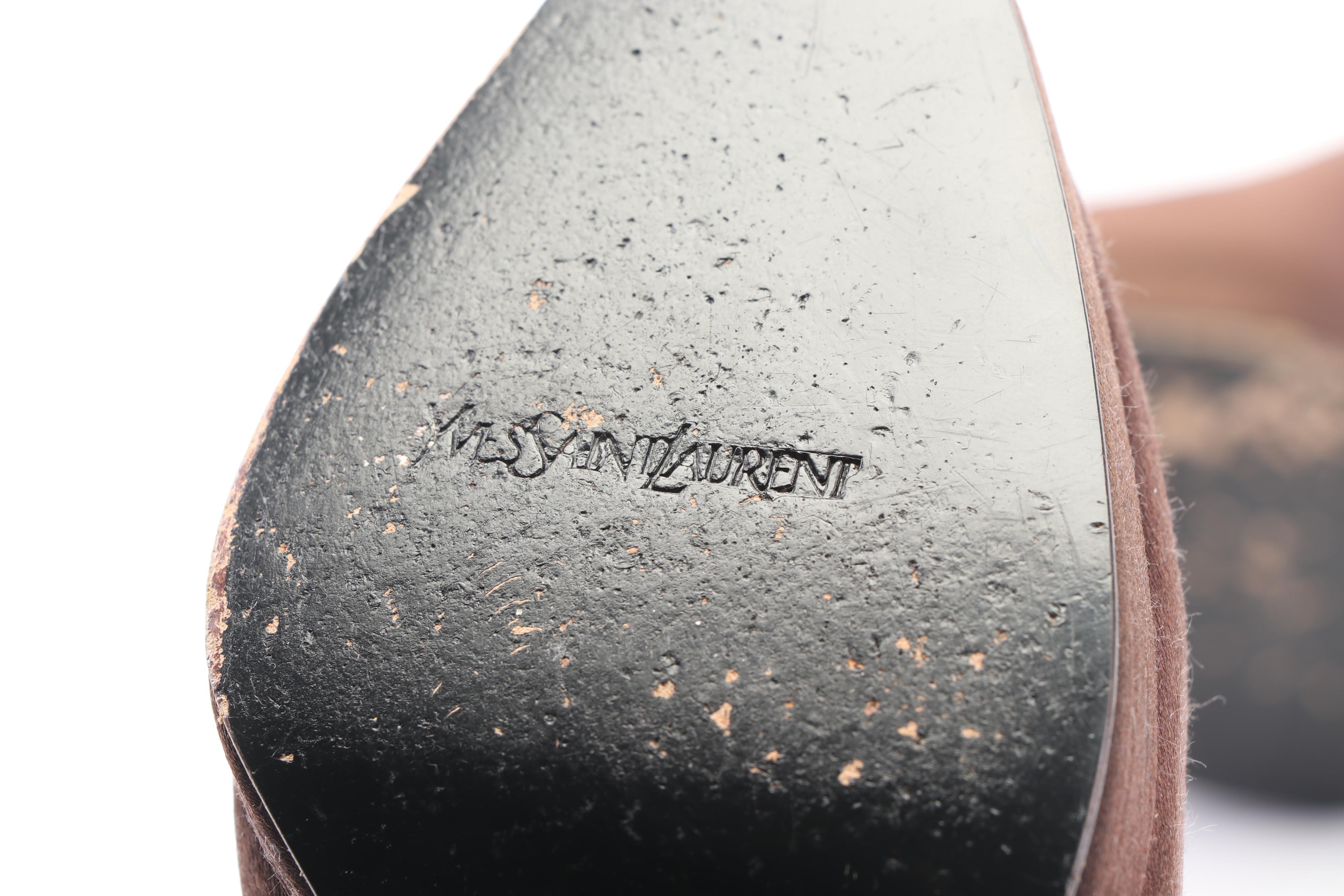 Yves Saint Laurent Brown Silk Platform Pumps