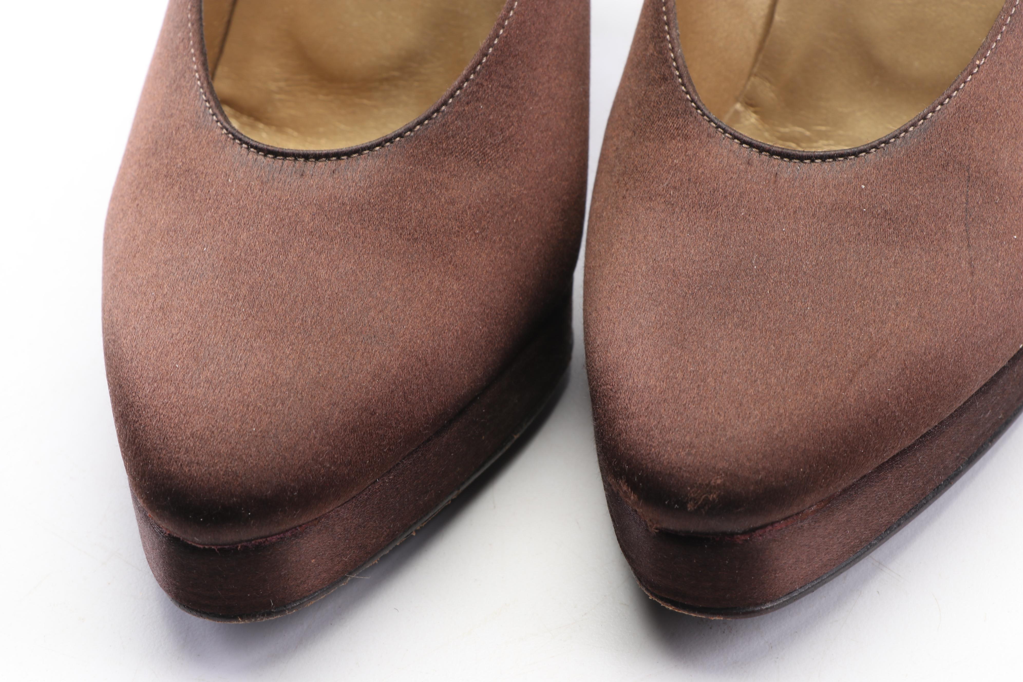 Yves Saint Laurent Brown Silk Platform Pumps