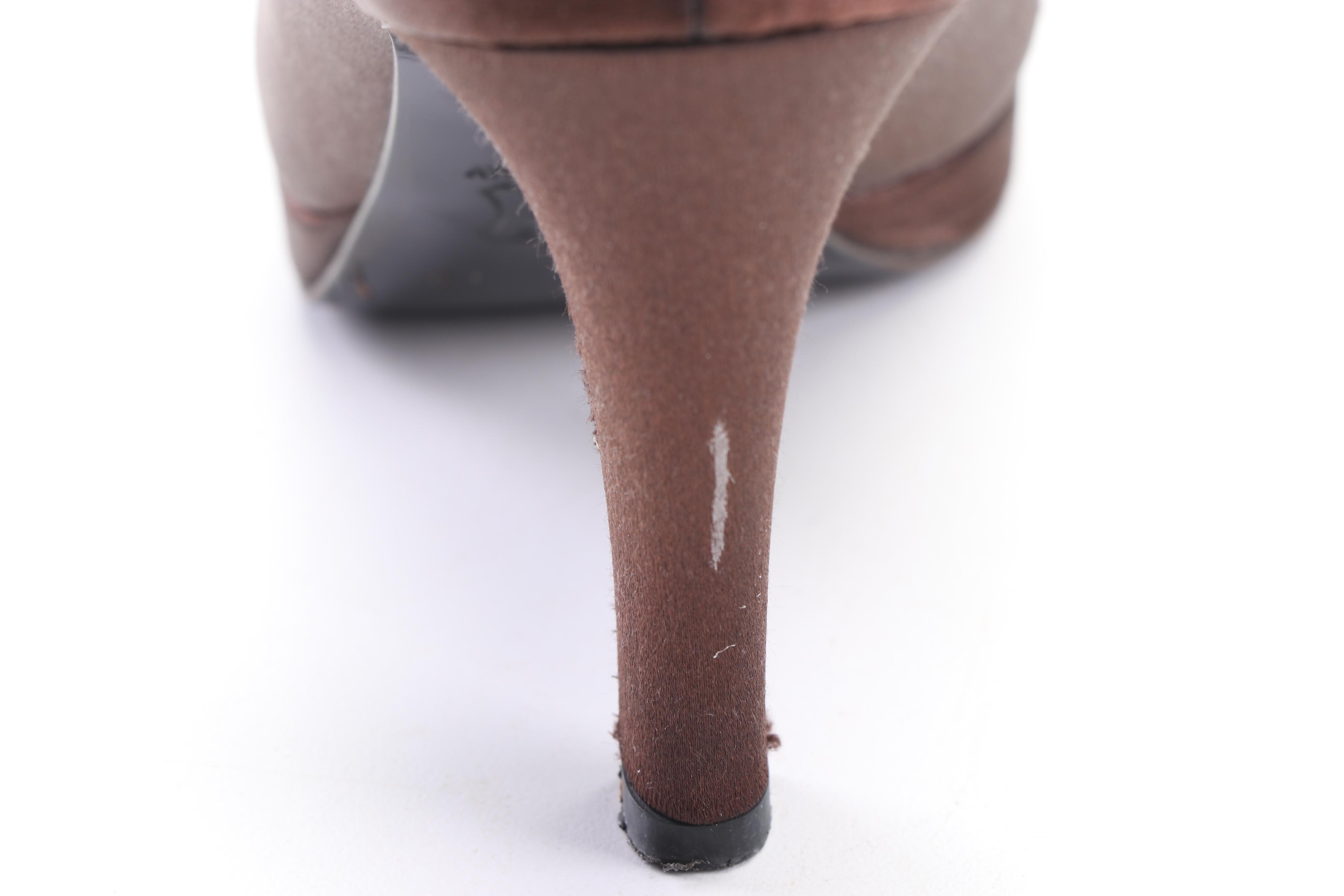 Yves Saint Laurent Brown Silk Platform Pumps