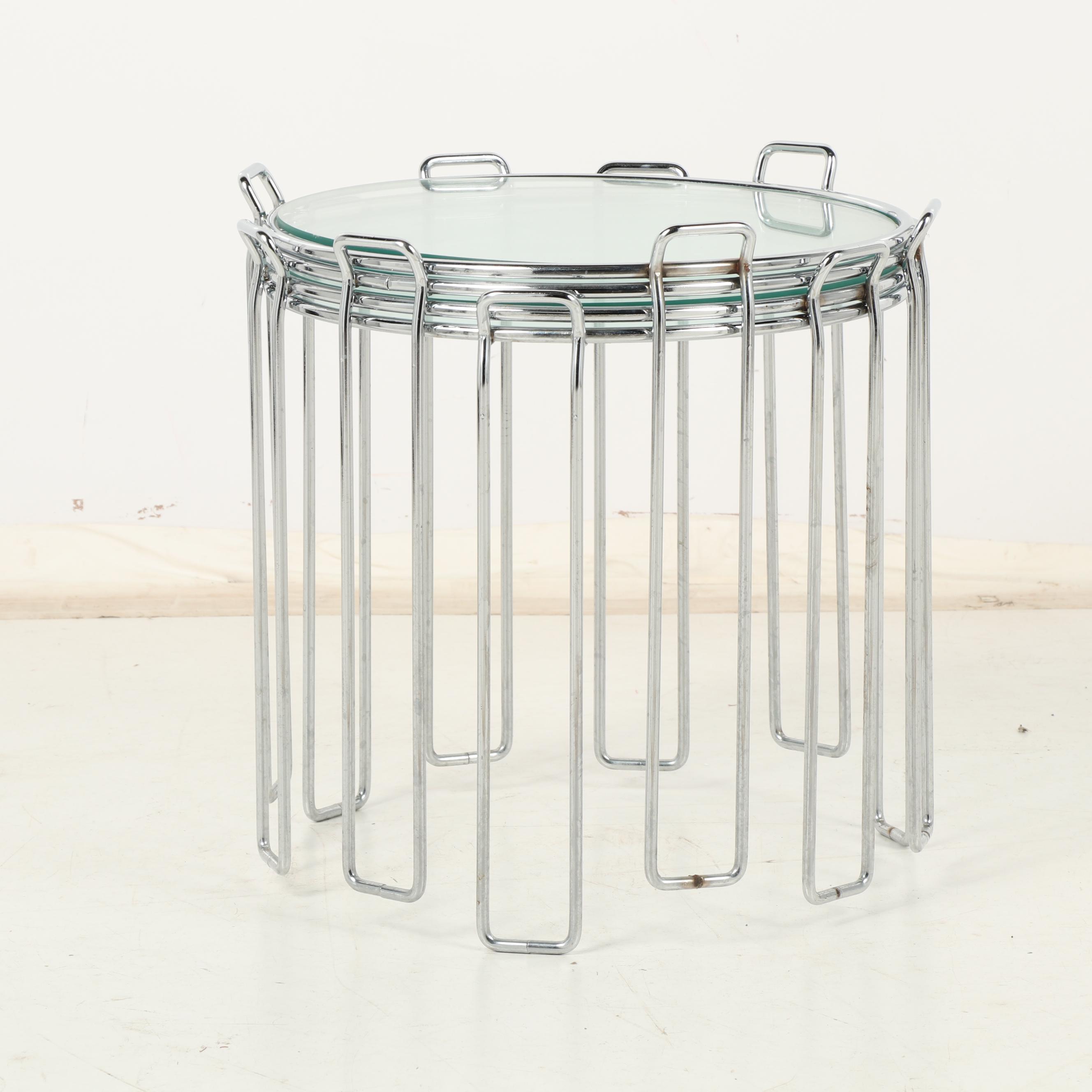 Three Round Glass and Chrome Nesting Tables