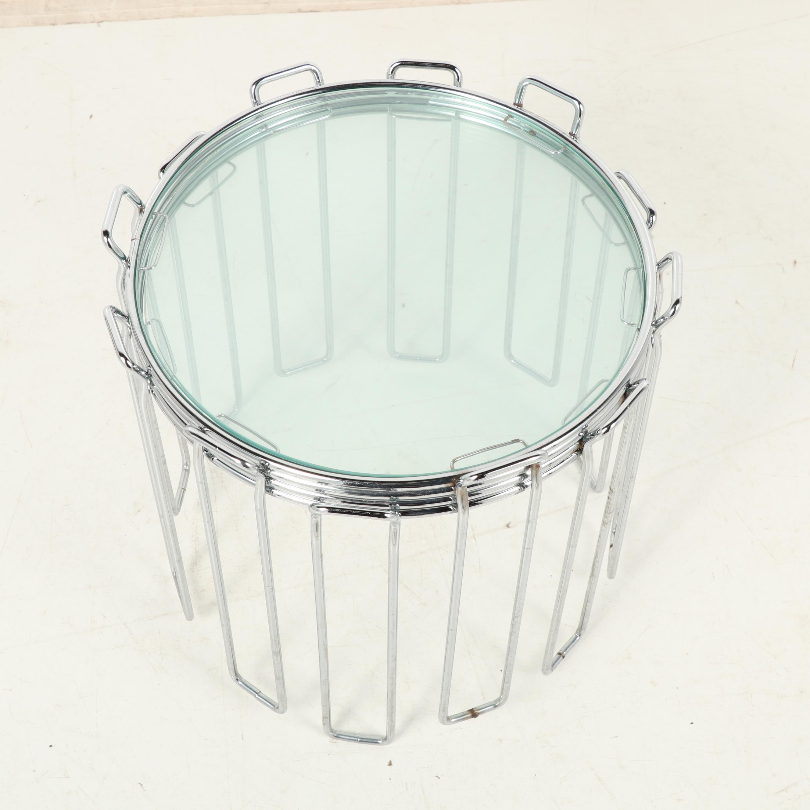 Three Round Glass and Chrome Nesting Tables