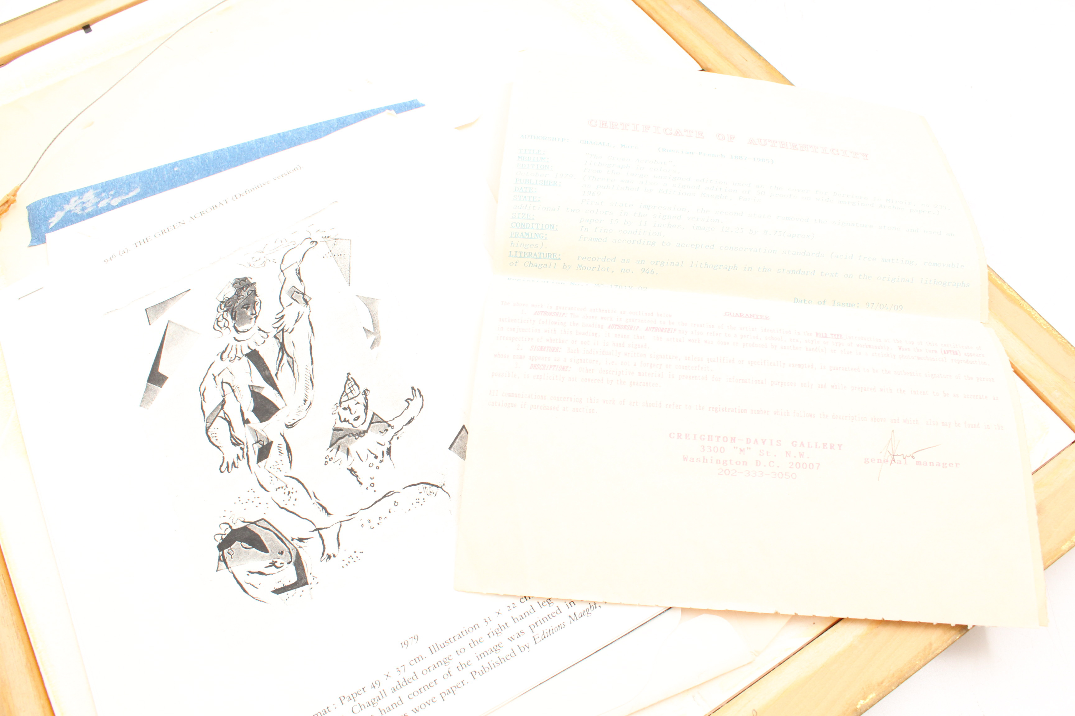 Marc Chagall Color Lithograph "Green Acrobat" from "Derrière le Miroir"