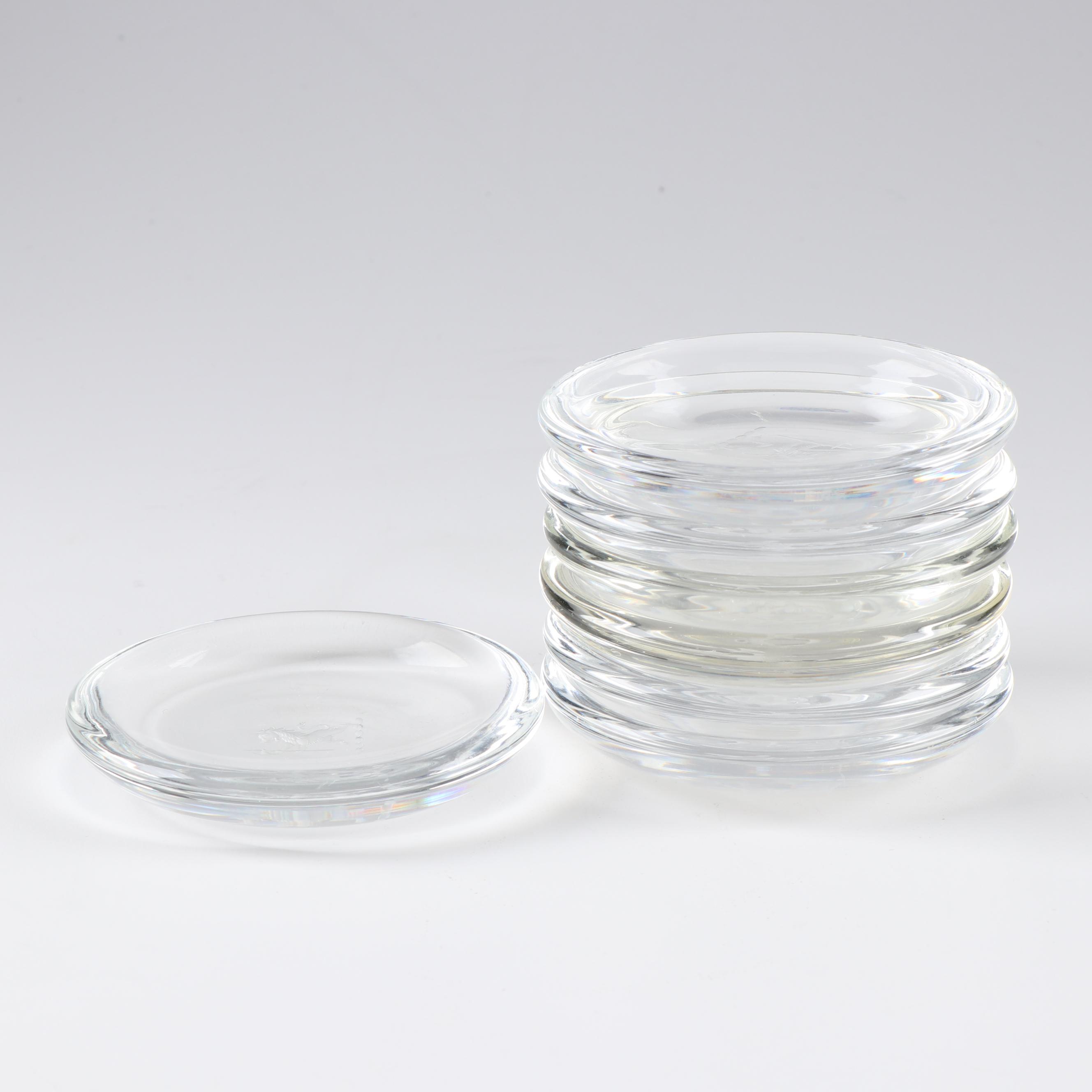 Steuben Art Glass Coasters with Etched Lions, Mid-Century
