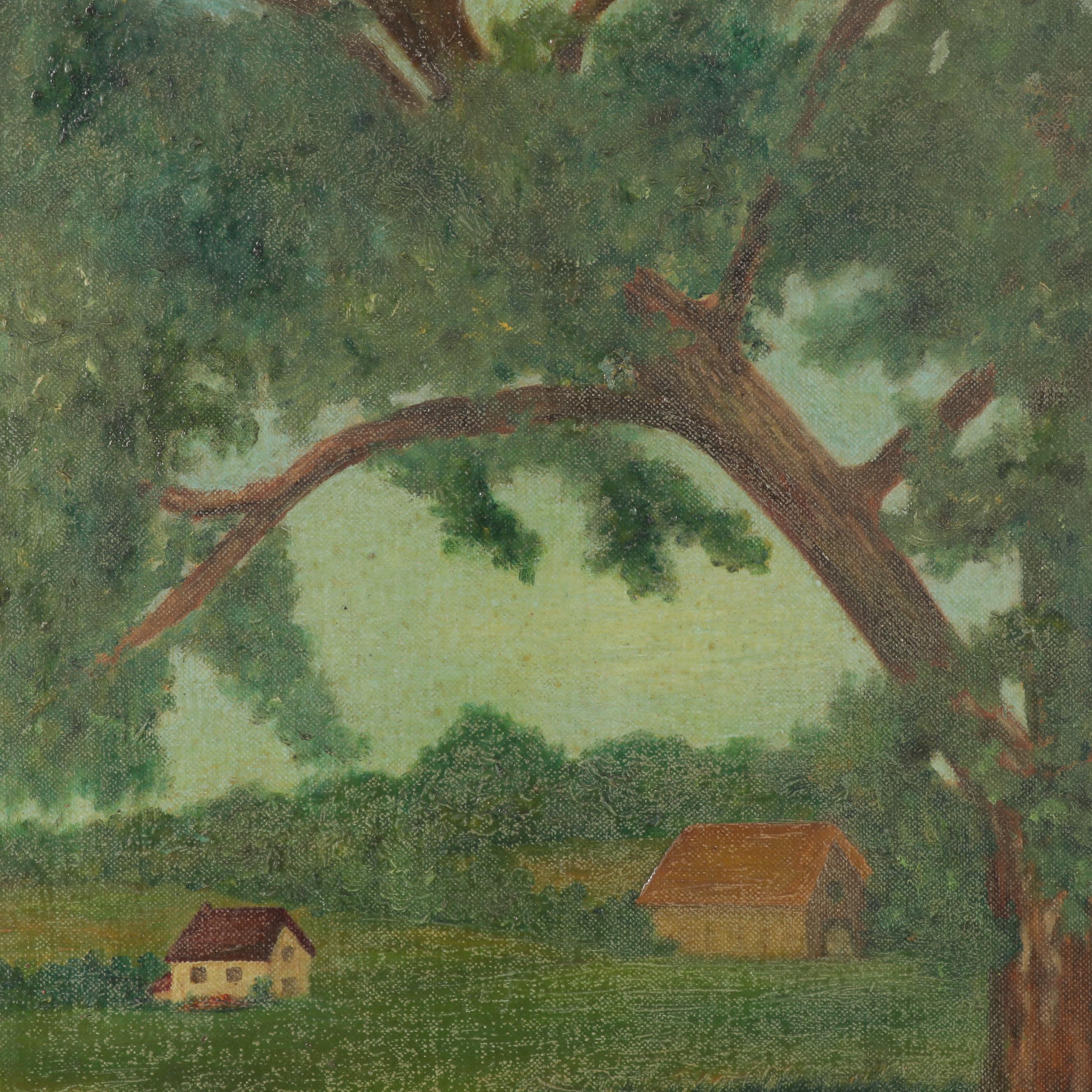 V. Hart Folk Art Oil Painting