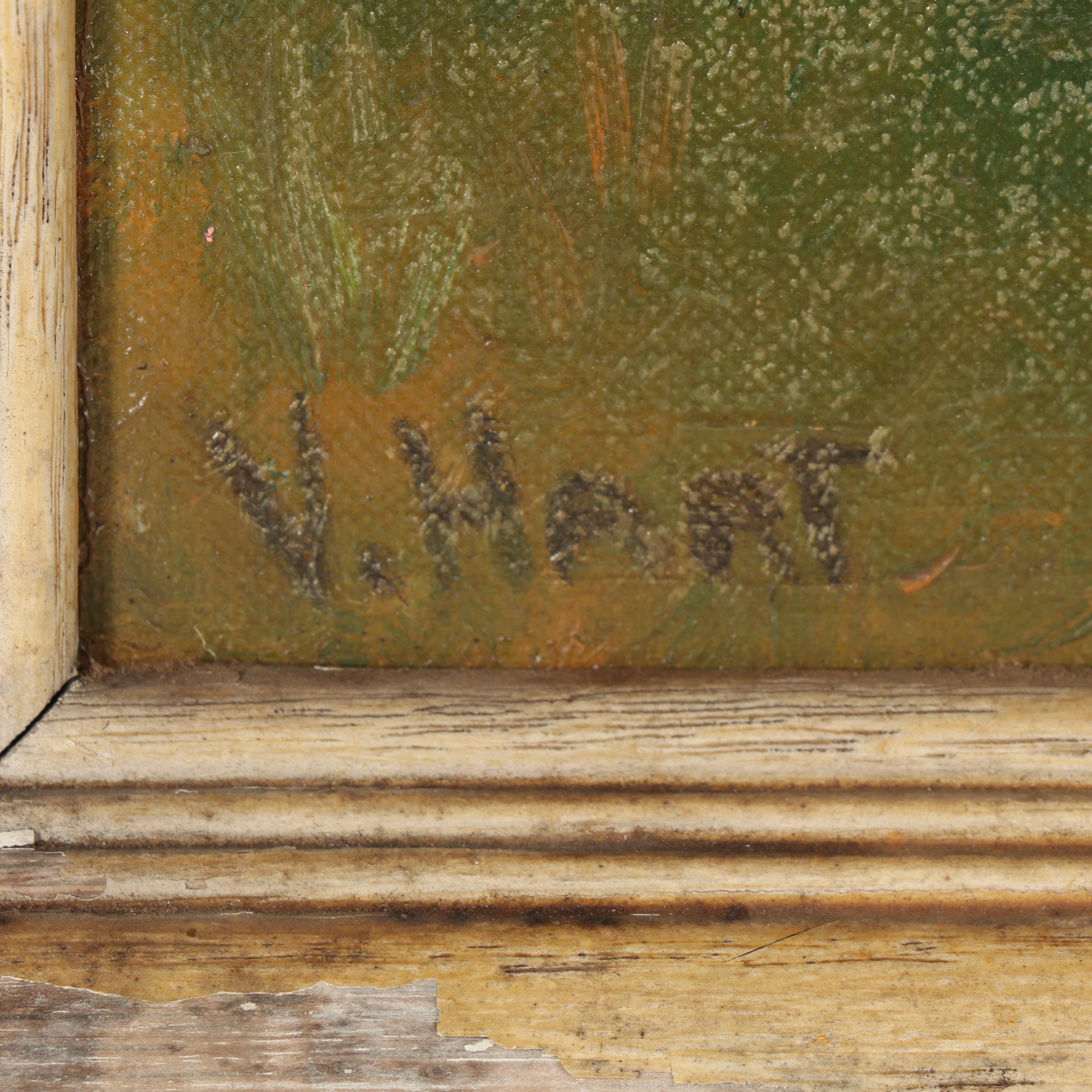 V. Hart Folk Art Oil Painting