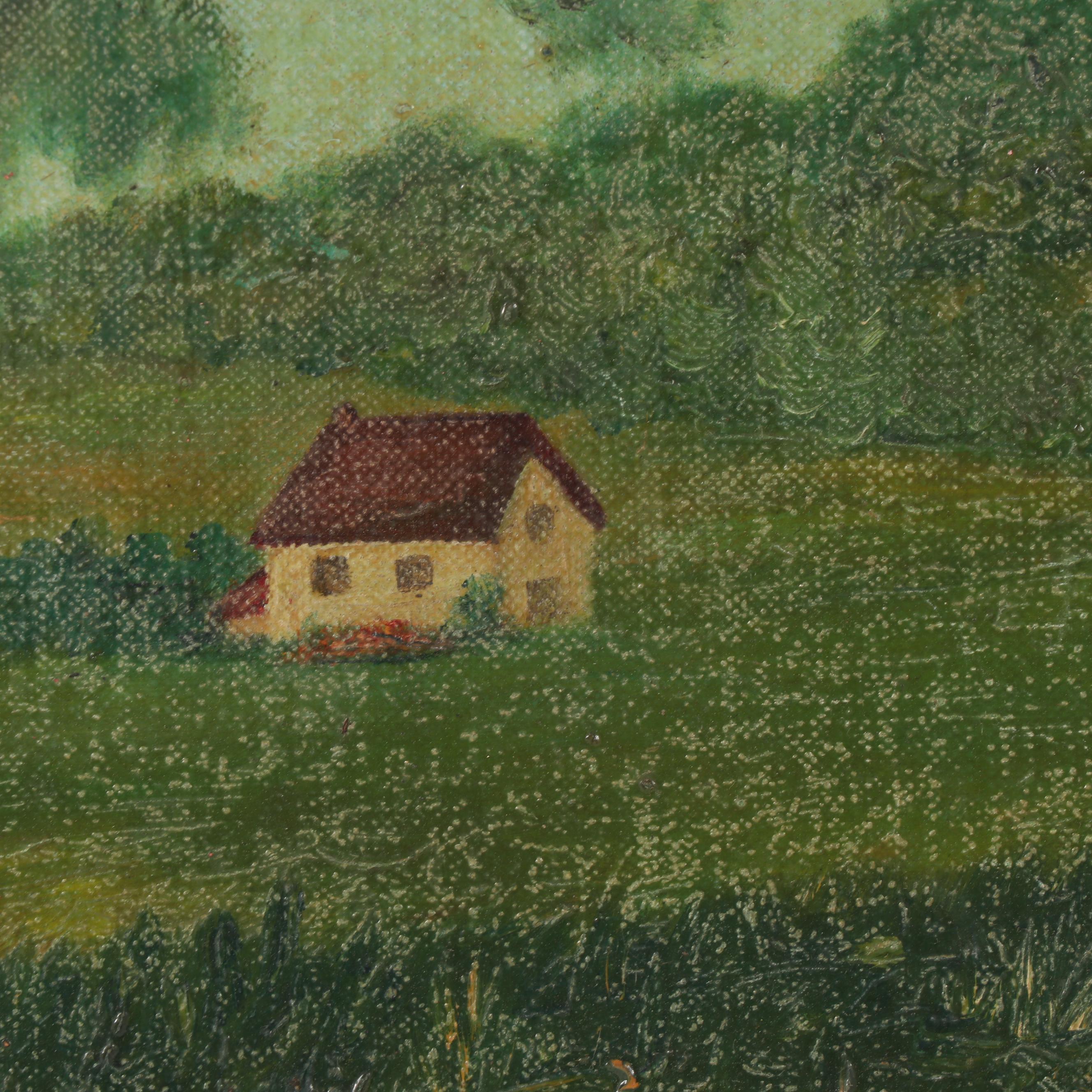 V. Hart Folk Art Oil Painting