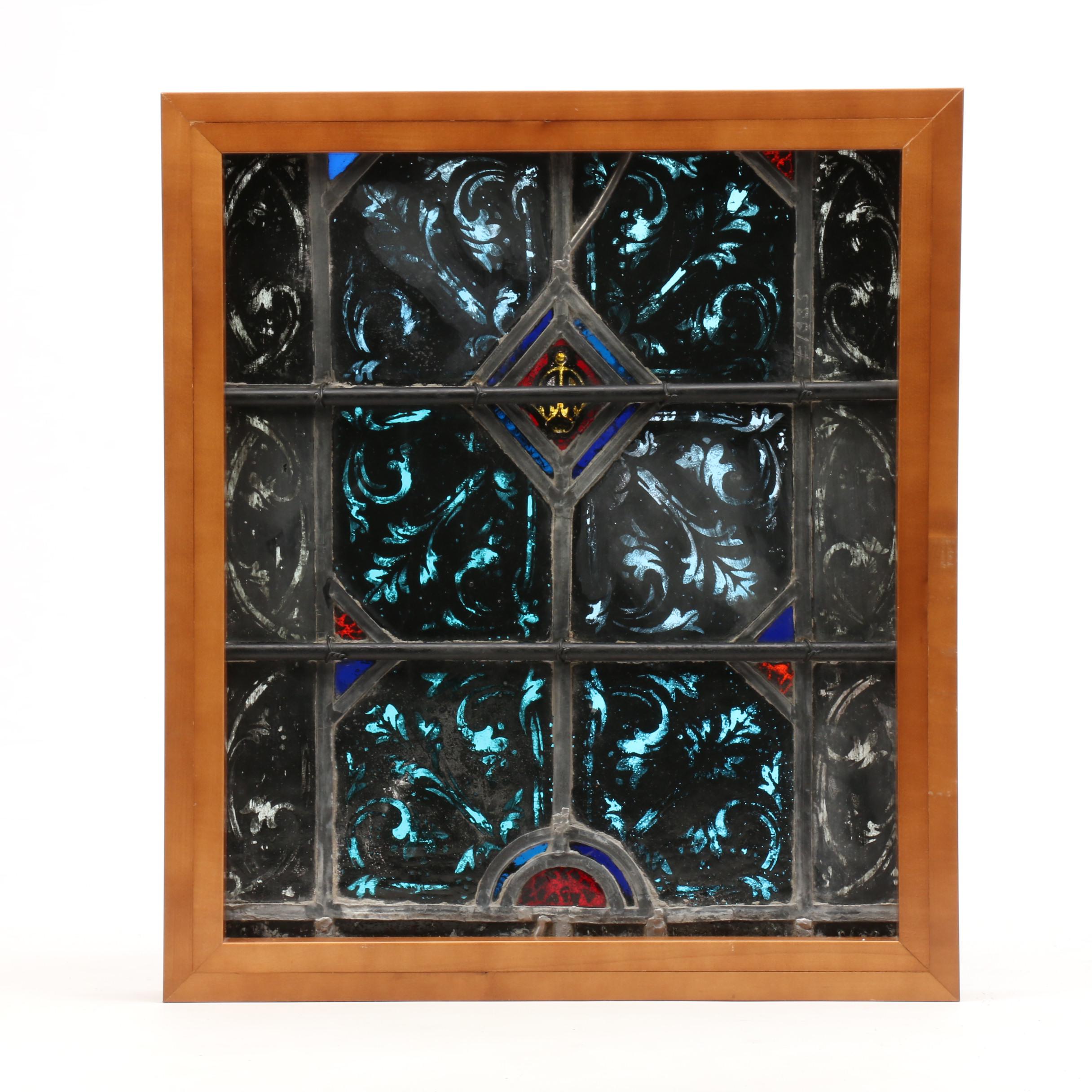 Charles Jay Connick Birch Framed Leaded Stained Glass Window