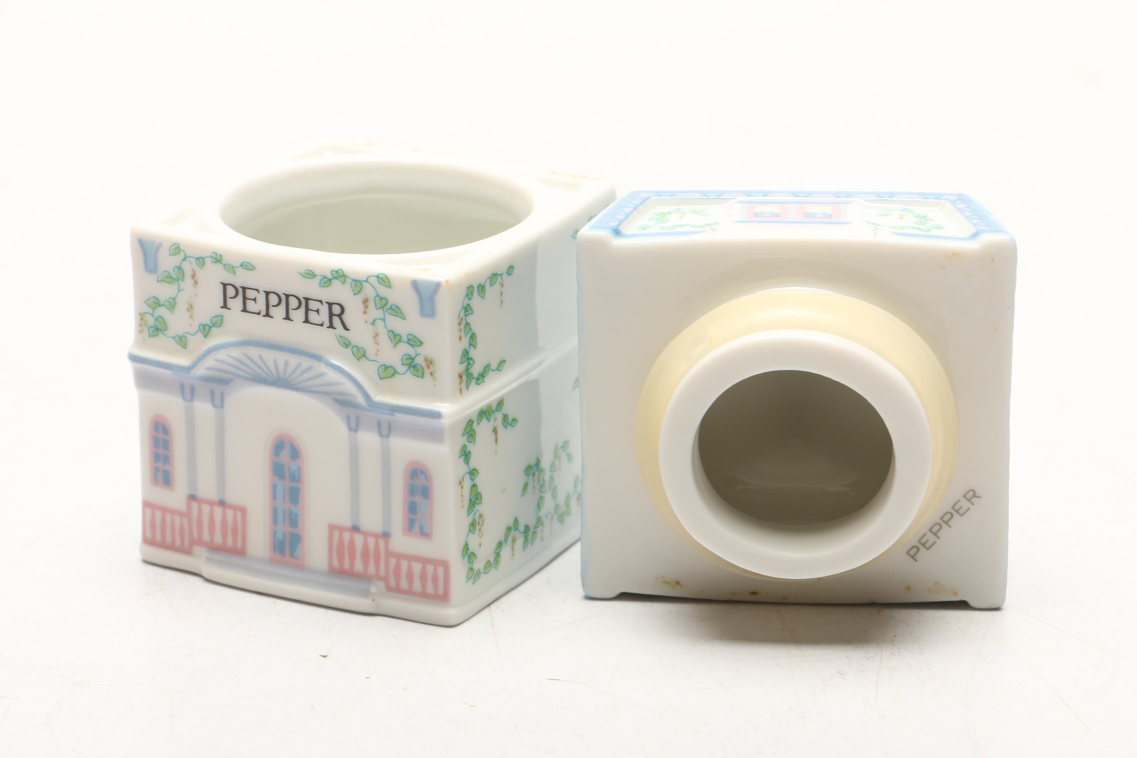 Lenox "Spice Village" Porcelain Spice Jars and Others with Wood Display Rack