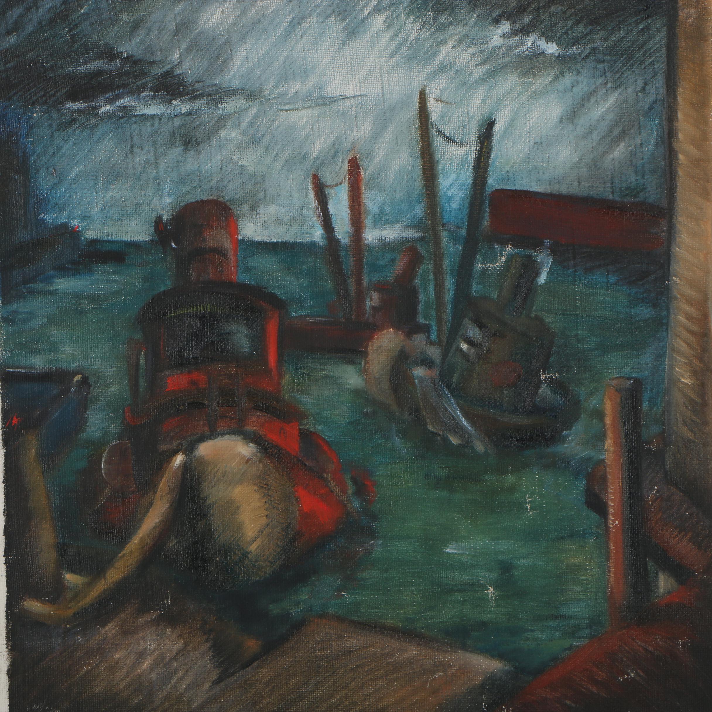 W. Glen Davis Oil Painting of Harbor Scene