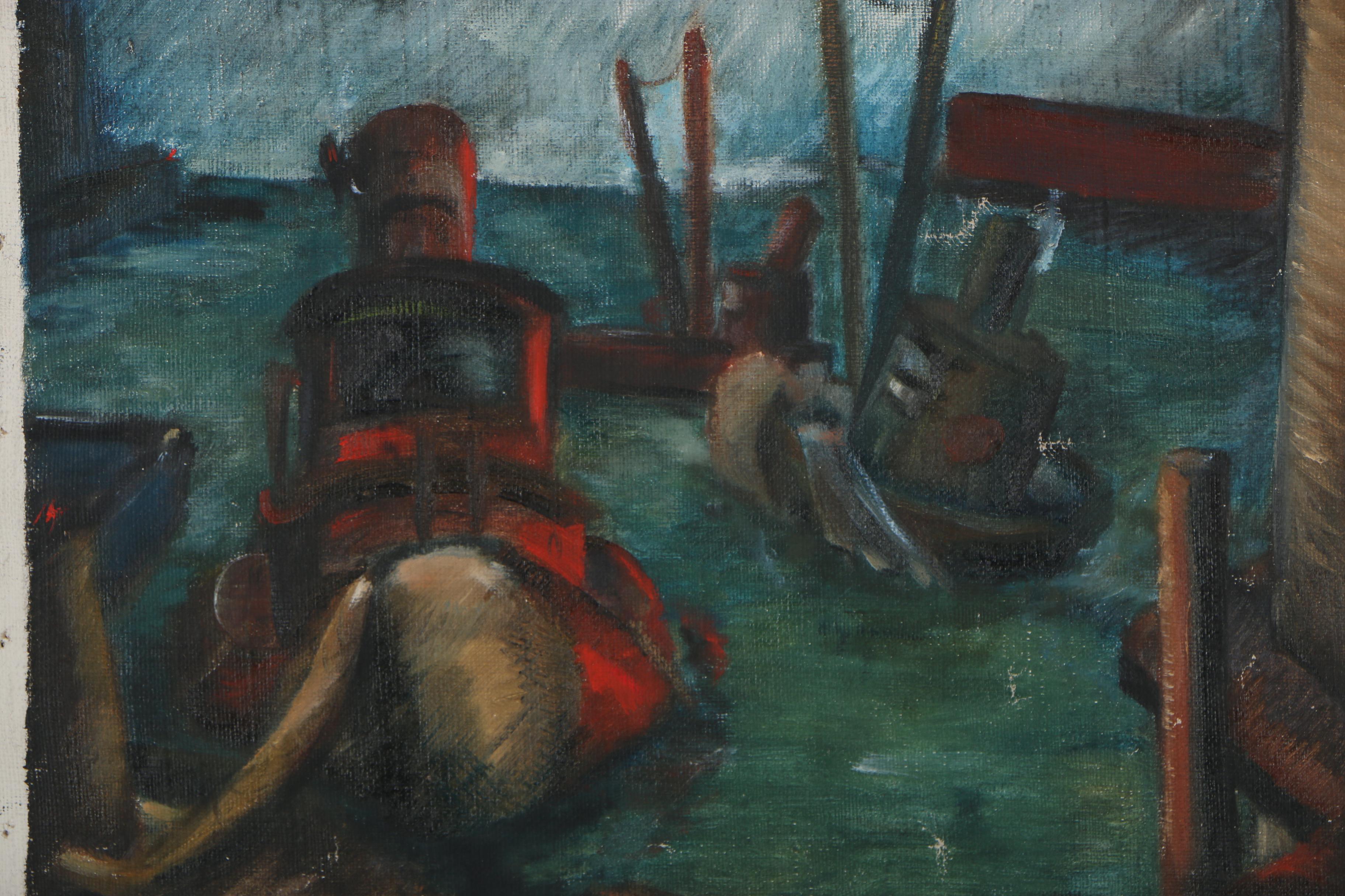 W. Glen Davis Oil Painting of Harbor Scene