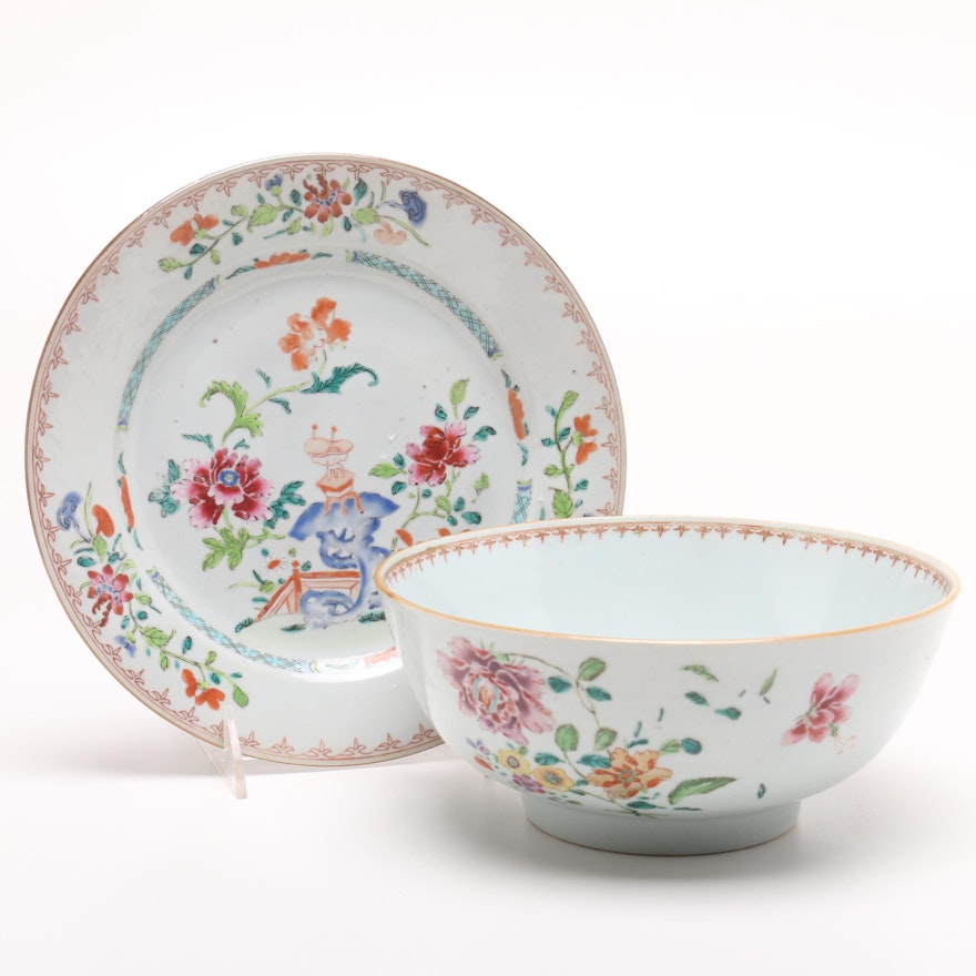 Chinese Export Porcelain Bowl and Plate, 18th Century