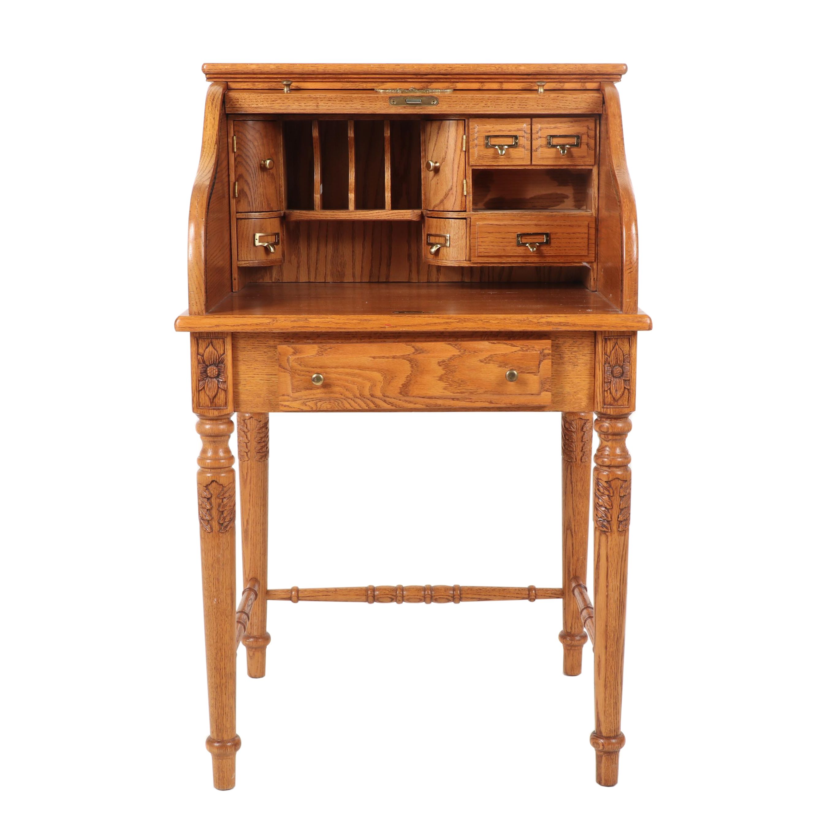 Vintage Oak Roll-Top Secretary Desk by Eagle Craft, 20th Century