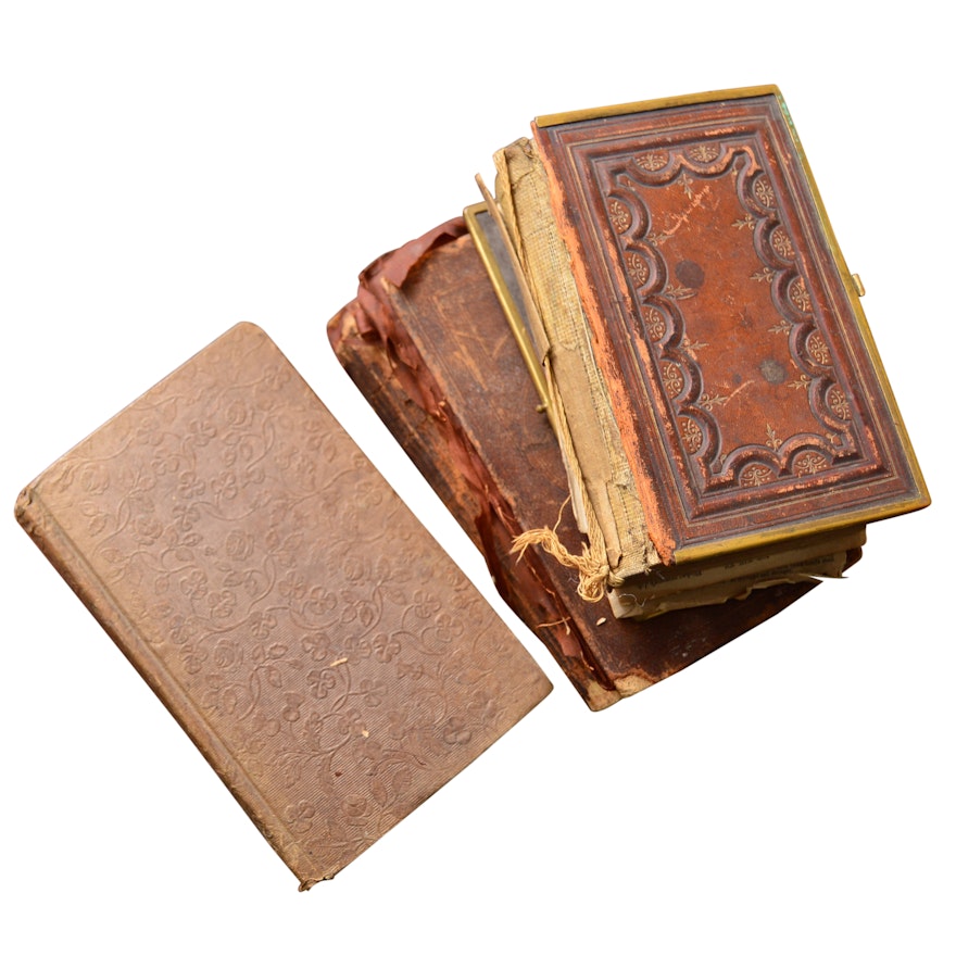 19th Century Leather-Bound Religion Books with 1849 "Book of Mormon"
