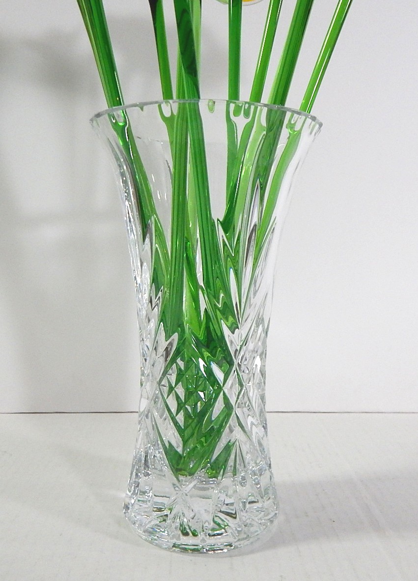 Decorative Hand Blown Glass Flower Stems and Pressed Glass Vase