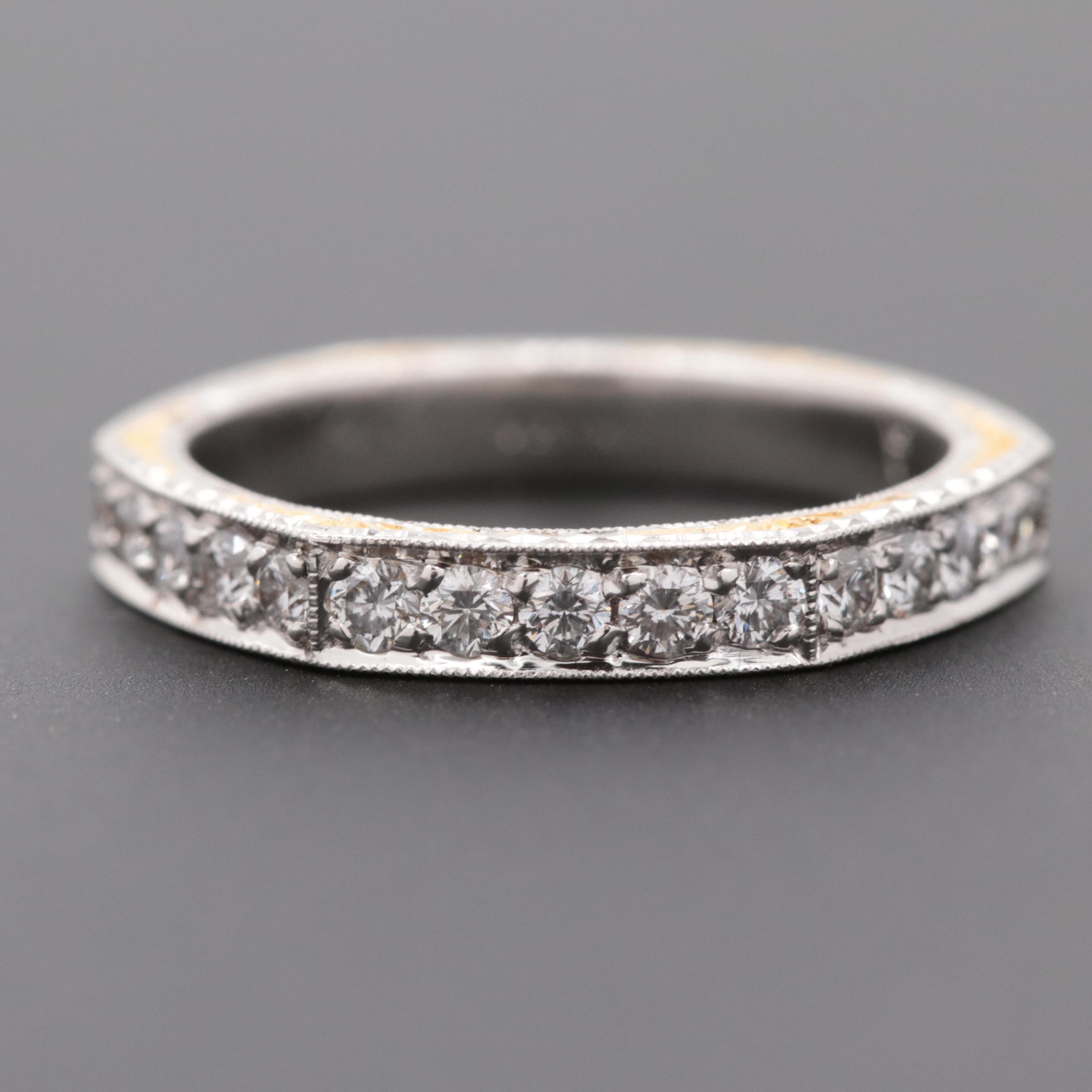 Varna Platinum Diamond Eternity Band with 18K Yellow Gold Accents