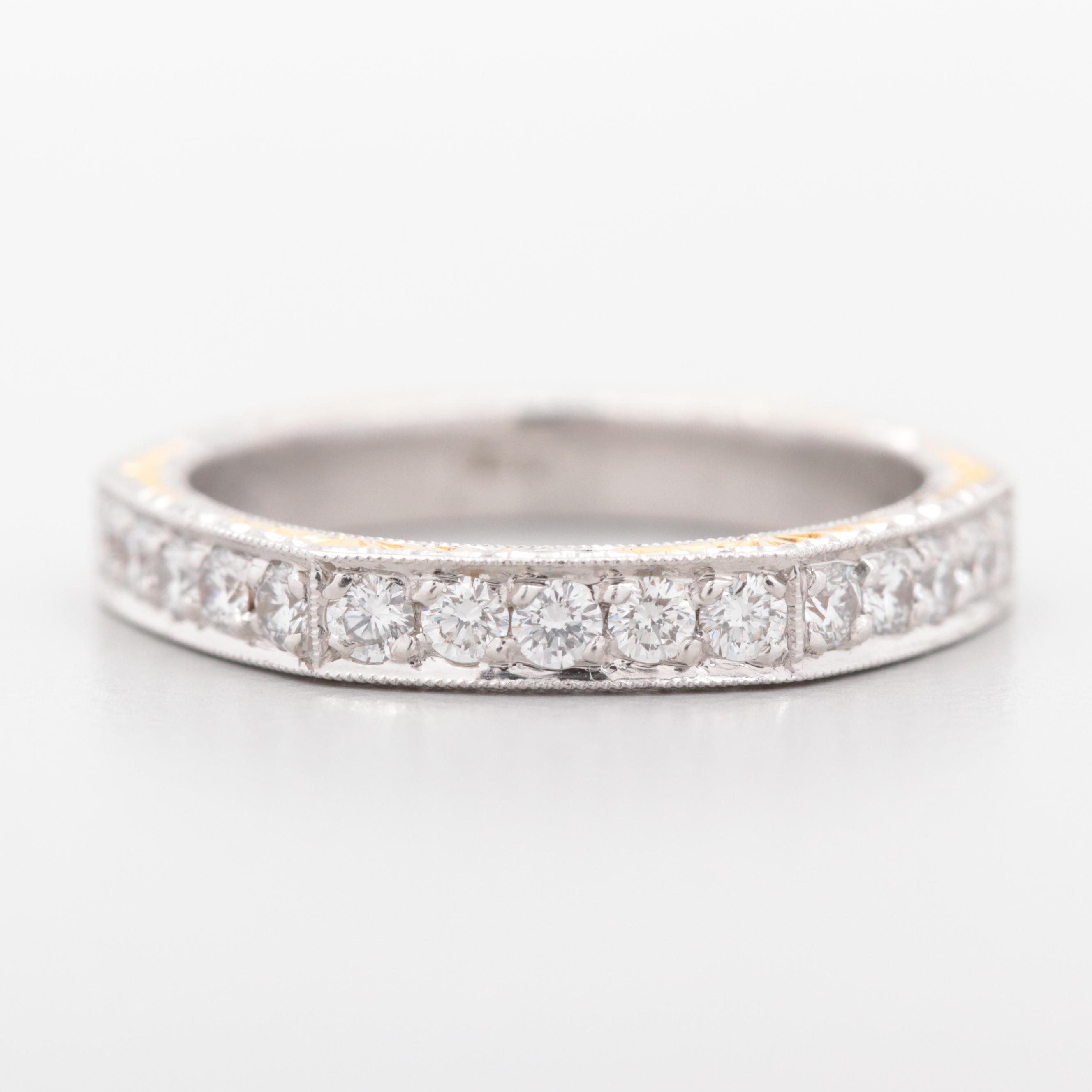 Varna Platinum Diamond Eternity Band with 18K Yellow Gold Accents