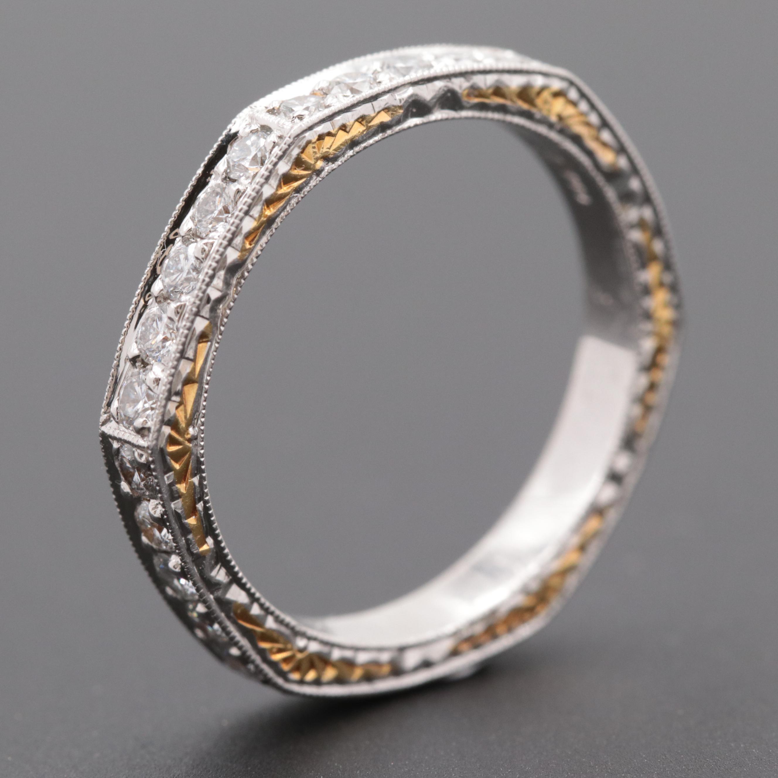 Varna Platinum Diamond Eternity Band with 18K Yellow Gold Accents