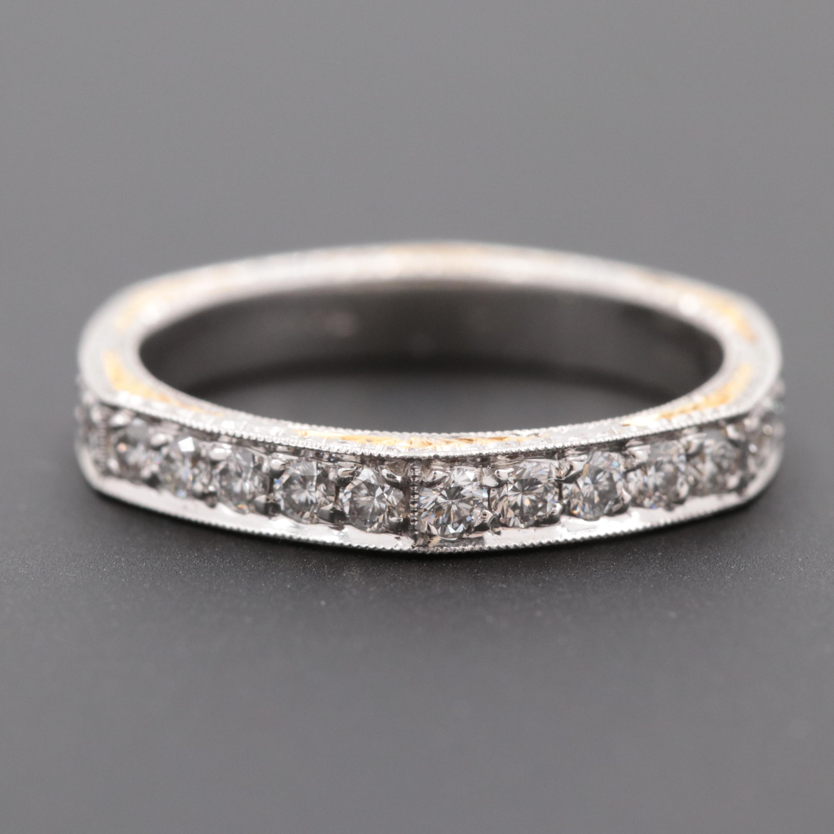 Varna Platinum Diamond Eternity Band with 18K Yellow Gold Accents