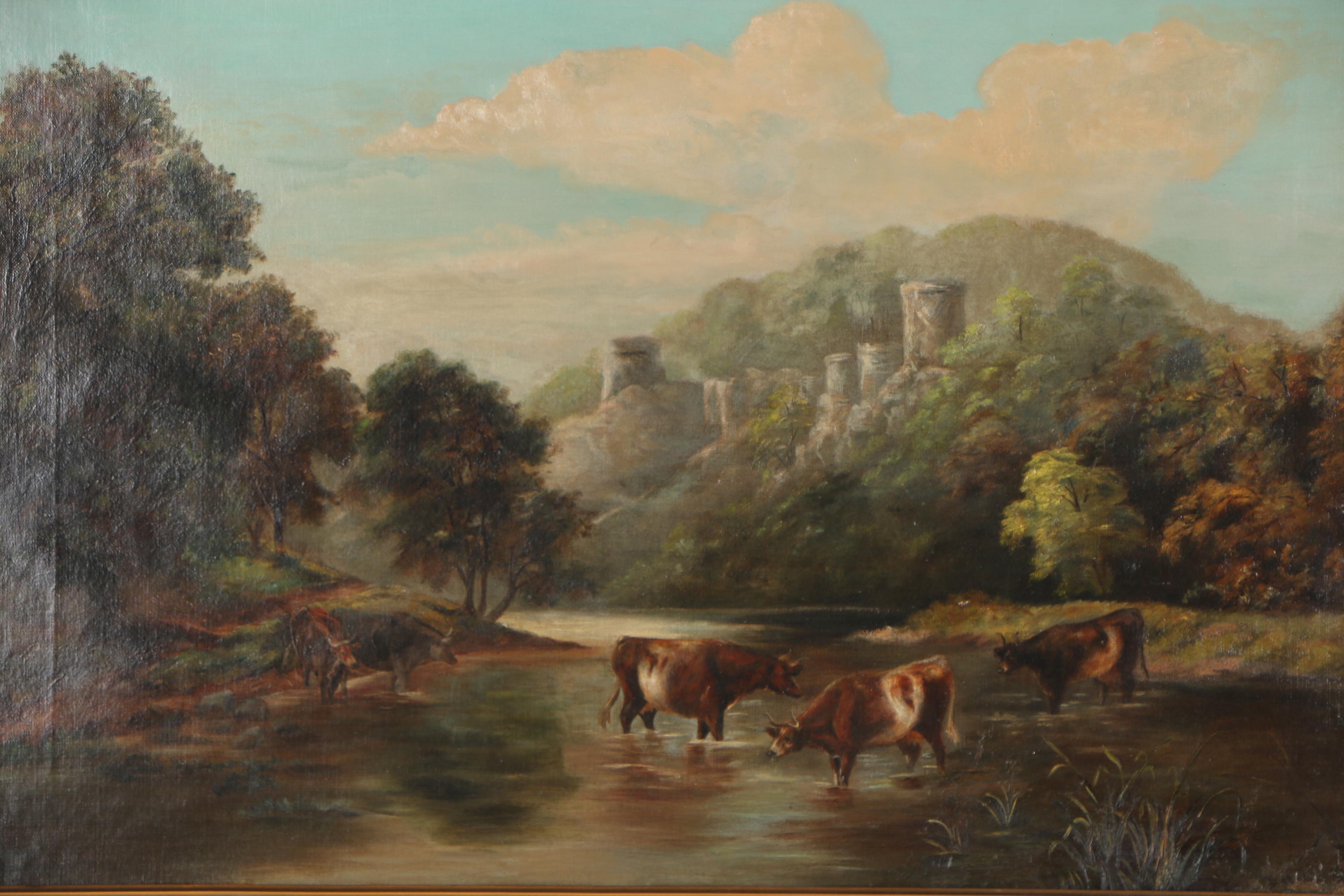 19th Century Pastoral Landscape Oil Painting