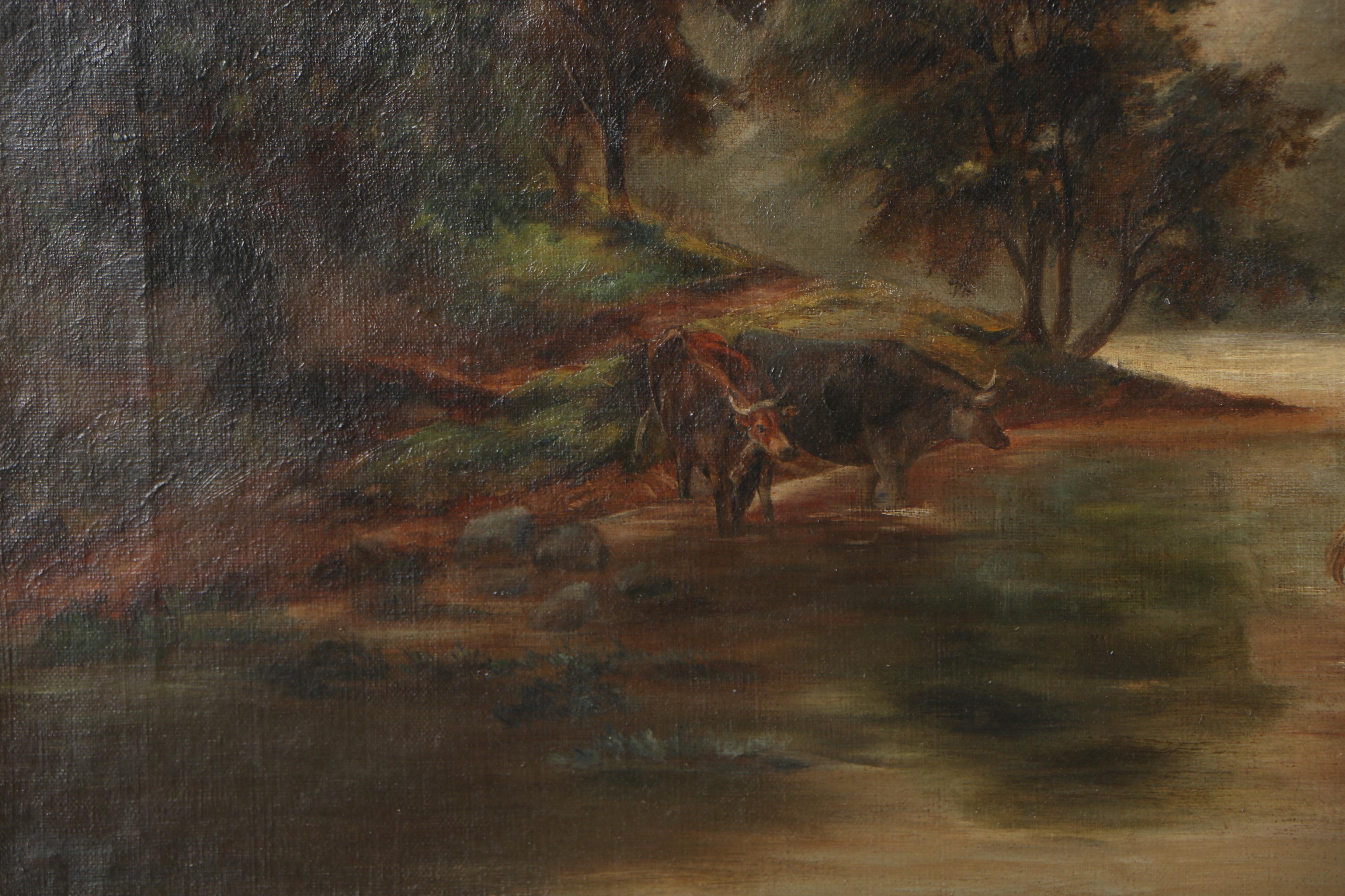 19th Century Pastoral Landscape Oil Painting