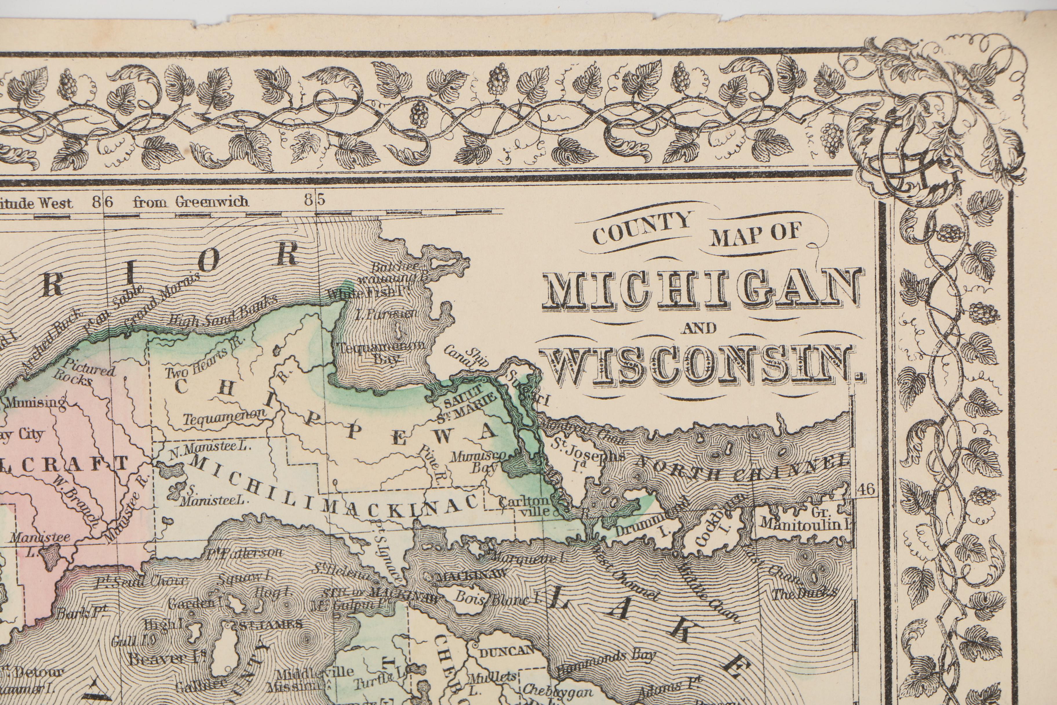 W.H. Gamble Hand-Colored County Map from "Mitchell's New General Atlas", 1870