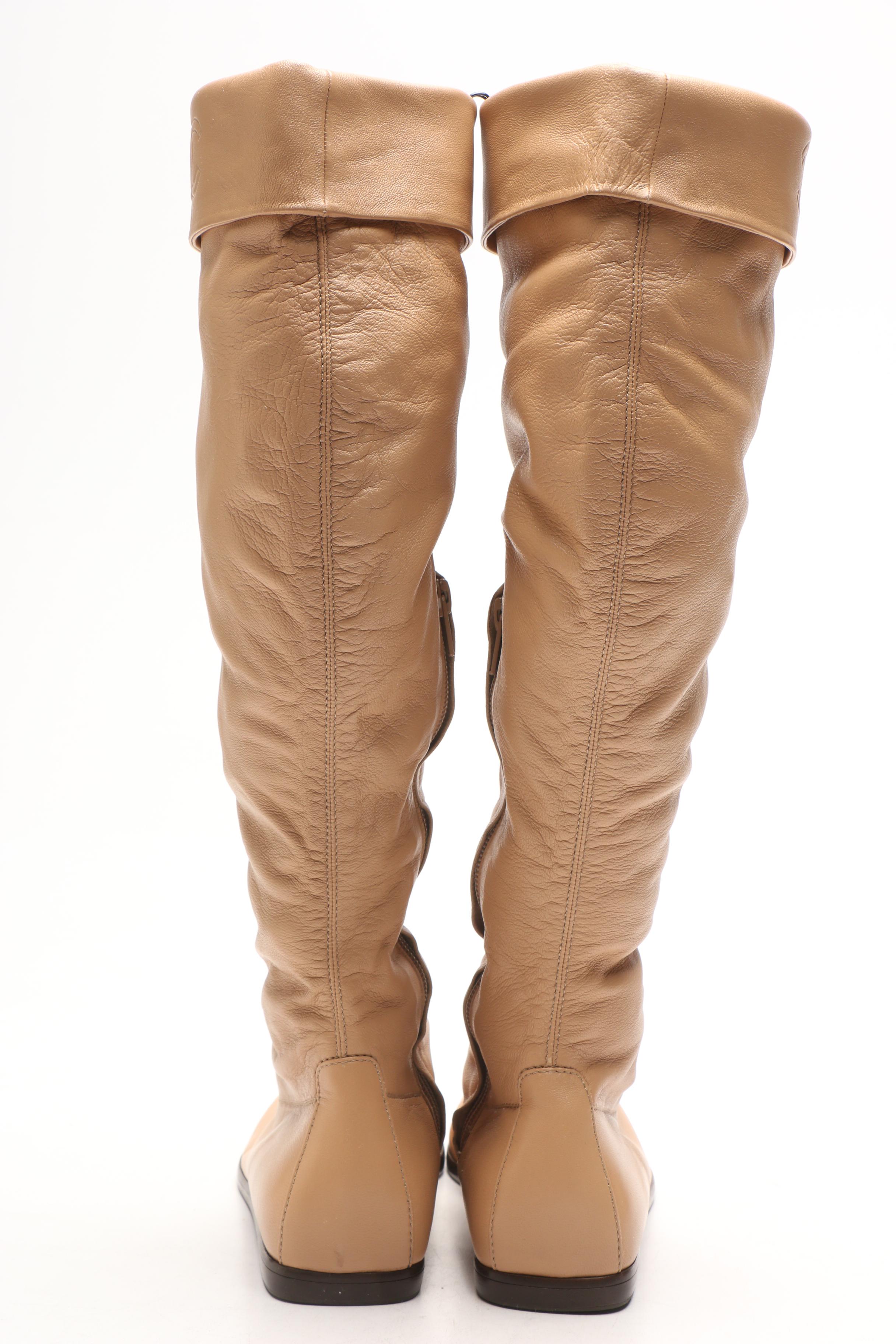 Chanel Fall/Winter 1999 Runway Collection CC Logo Beige Leather Boots