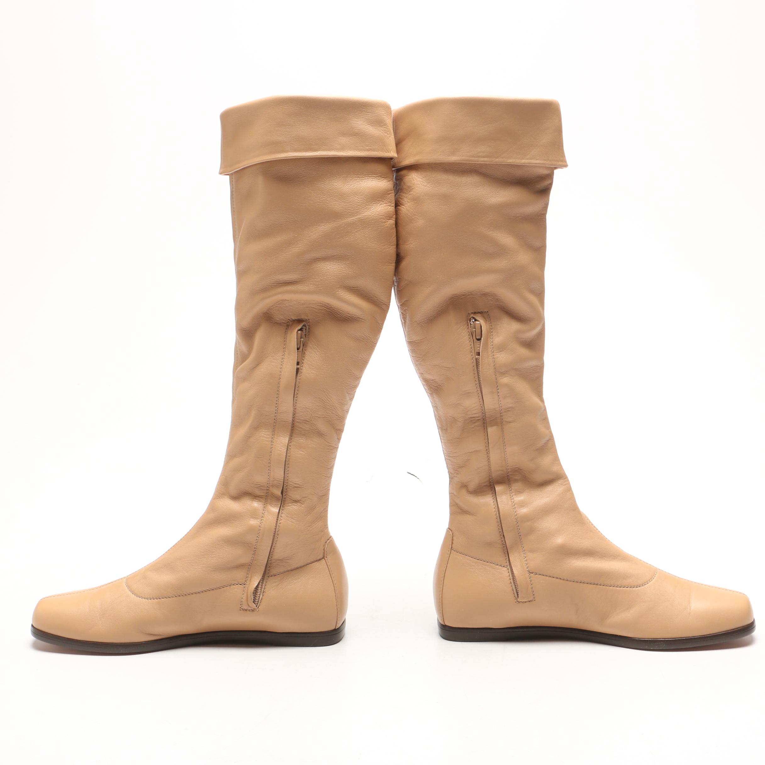 Chanel Fall/Winter 1999 Runway Collection CC Logo Beige Leather Boots