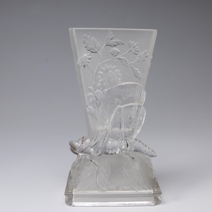 Baccarat Frosted and Clear Crystal "Grasshopper" Vase, Circa 1920s