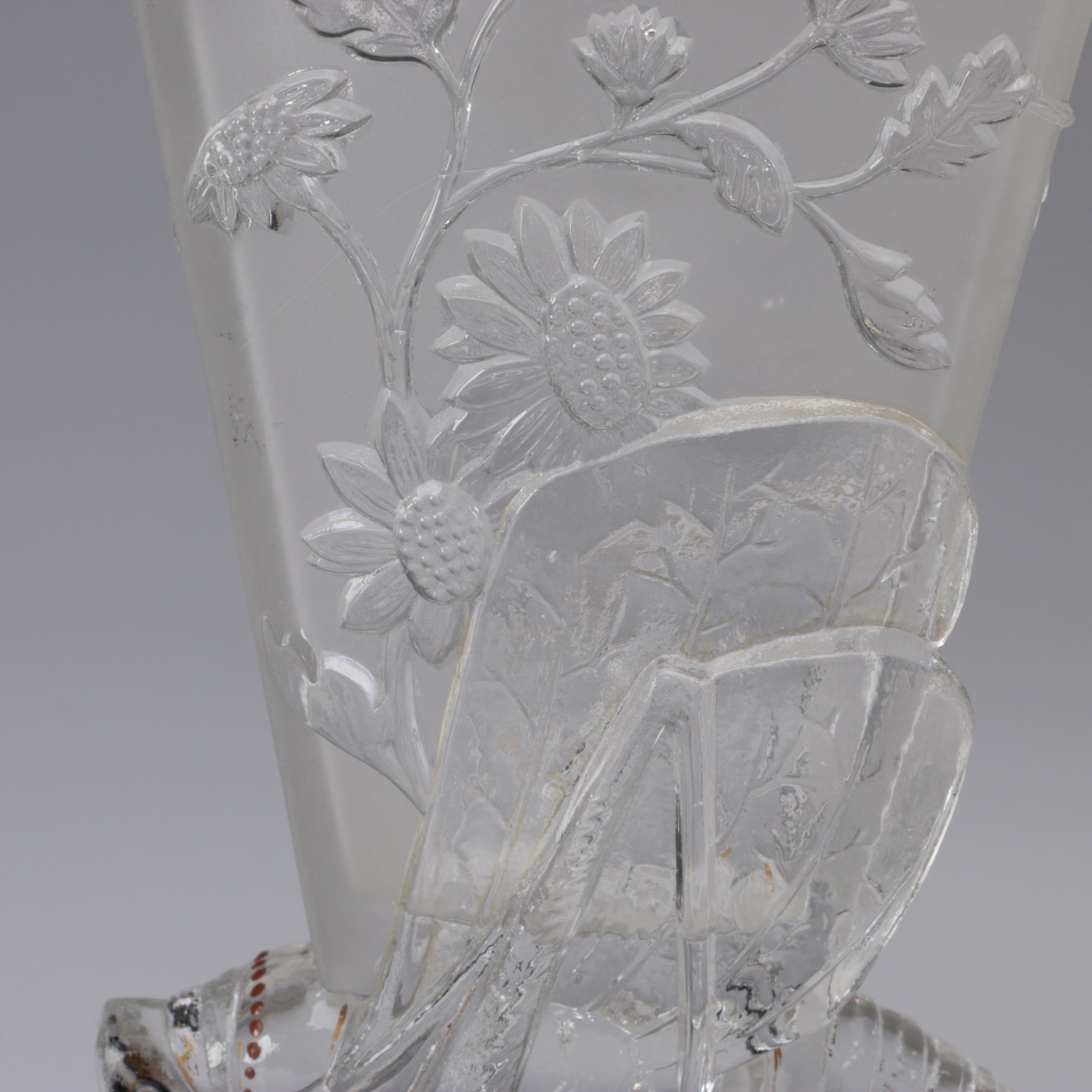 Baccarat Frosted and Clear Crystal "Grasshopper" Vase, Circa 1920s