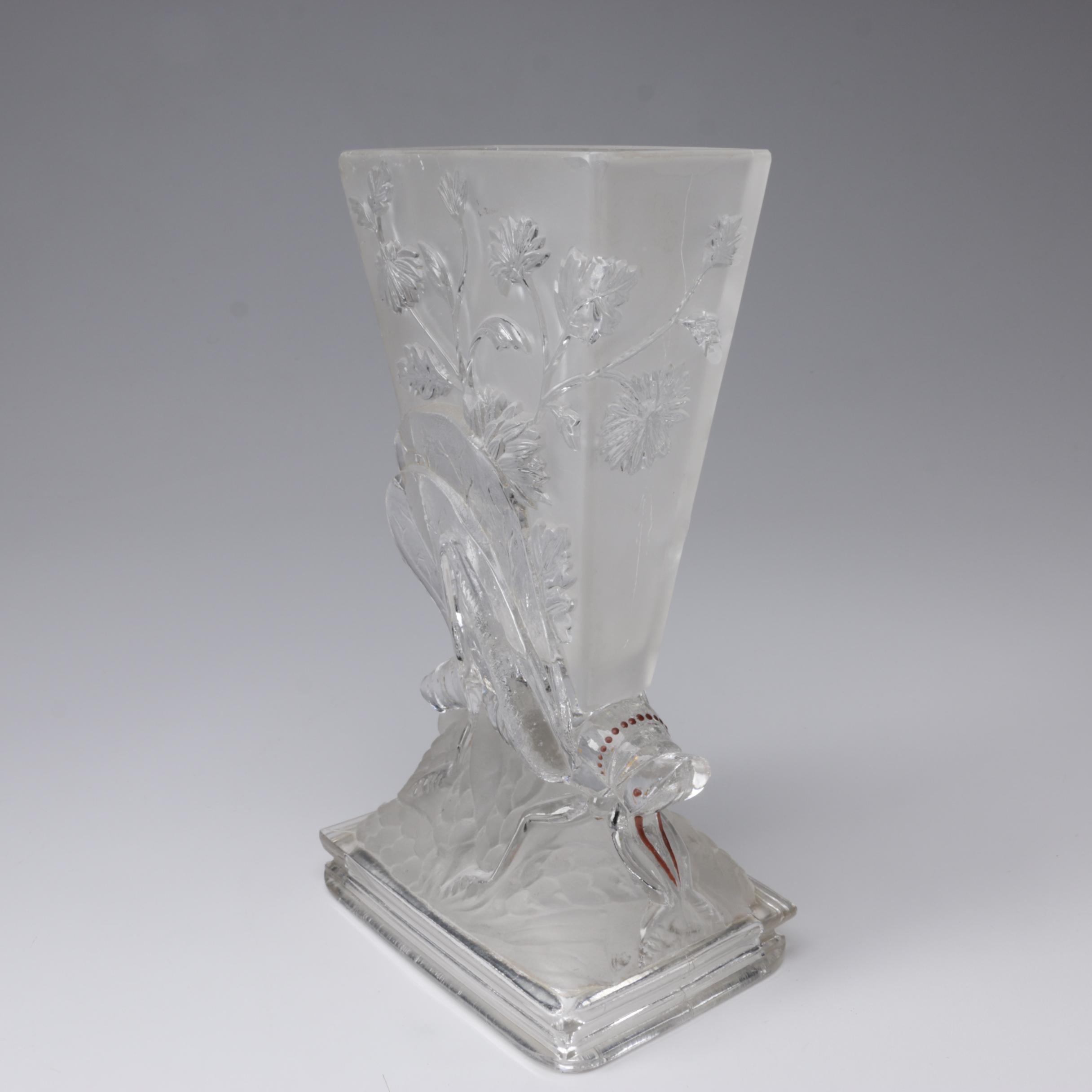 Baccarat Frosted and Clear Crystal "Grasshopper" Vase, Circa 1920s