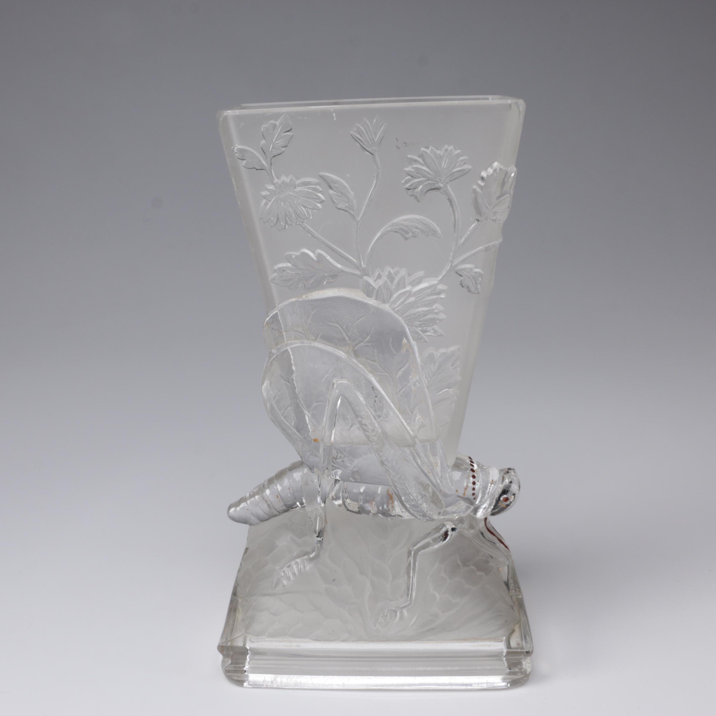 Baccarat Frosted and Clear Crystal "Grasshopper" Vase, Circa 1920s