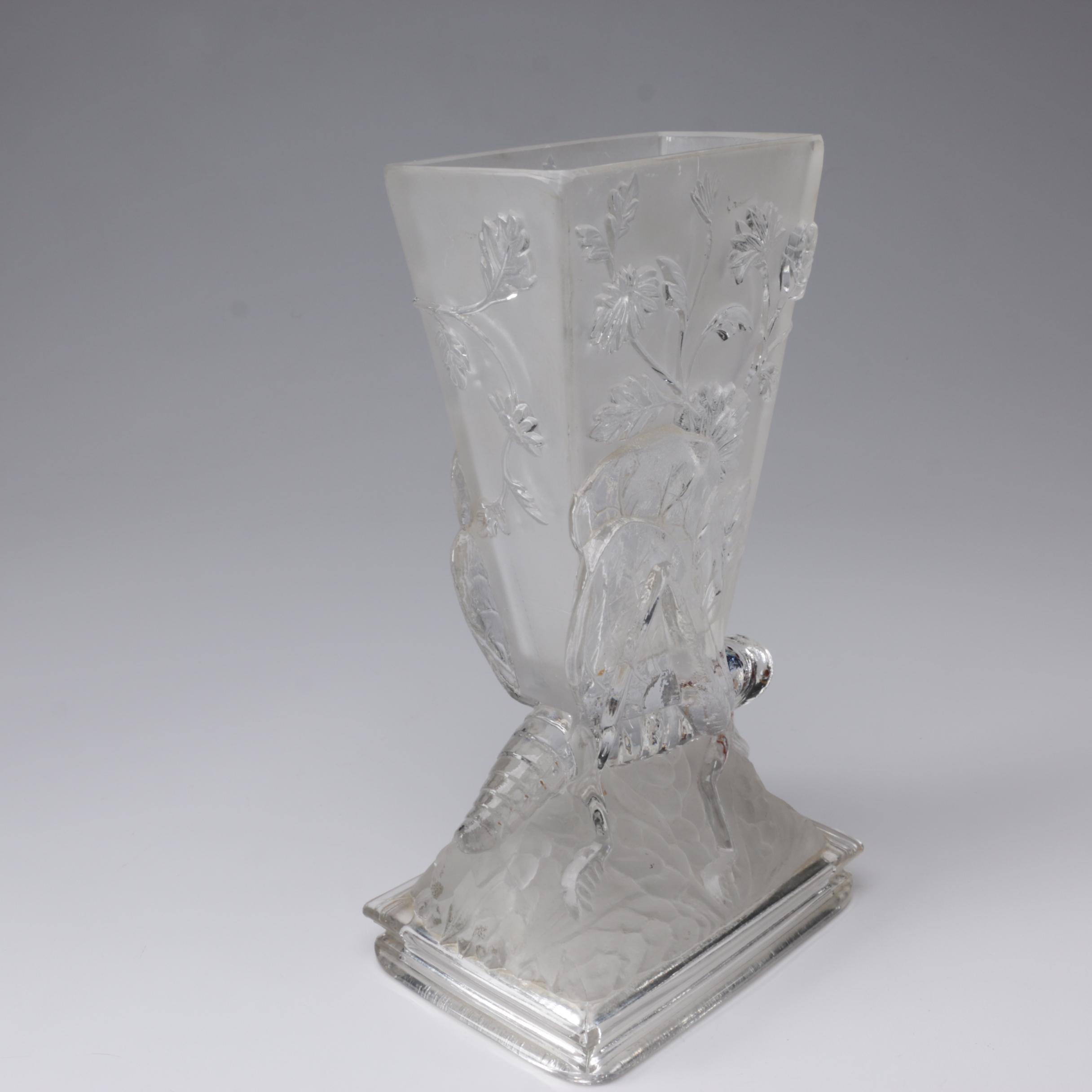 Baccarat Frosted and Clear Crystal "Grasshopper" Vase, Circa 1920s