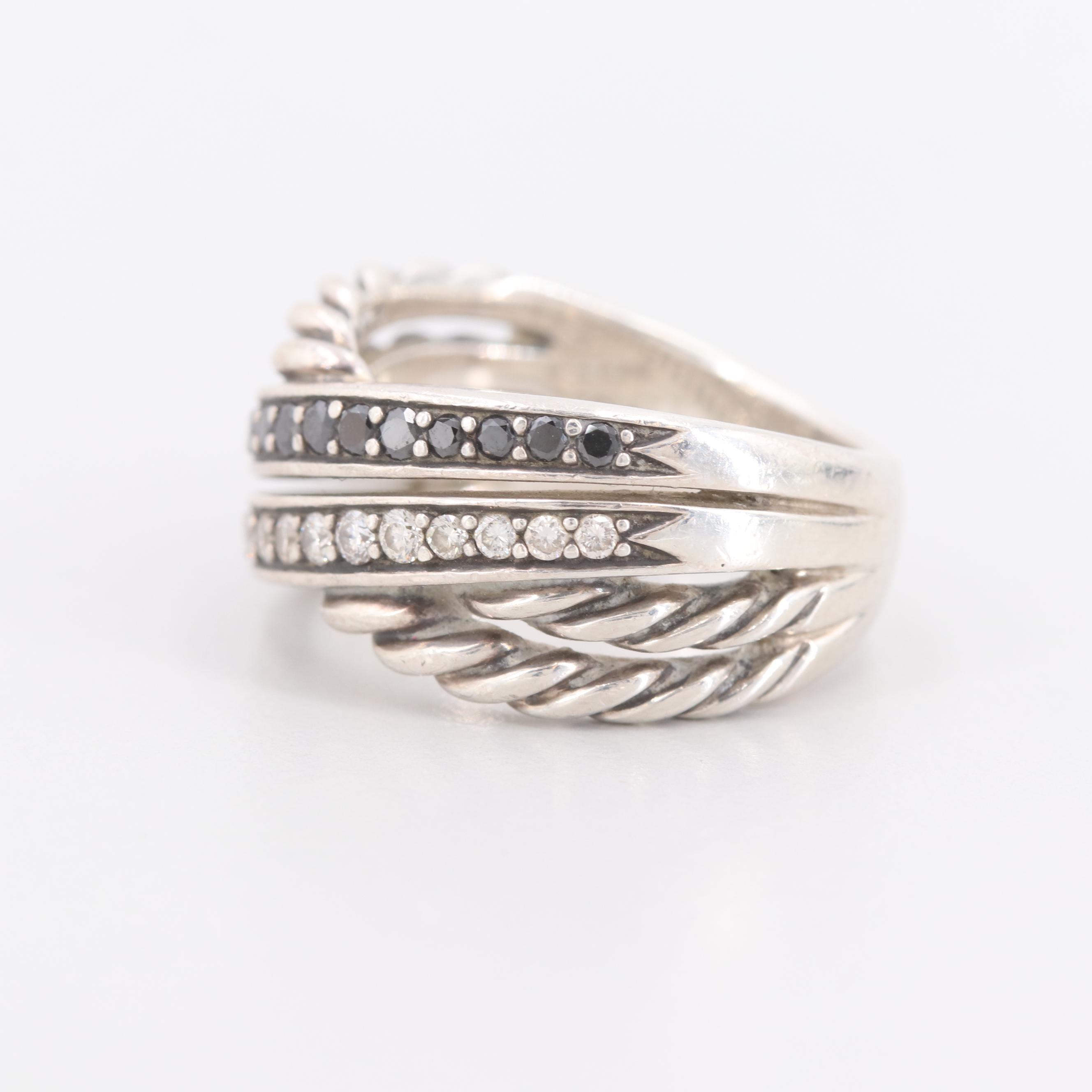 David Yurman Sterling Silver Diamond Ring Including Black Diamonds