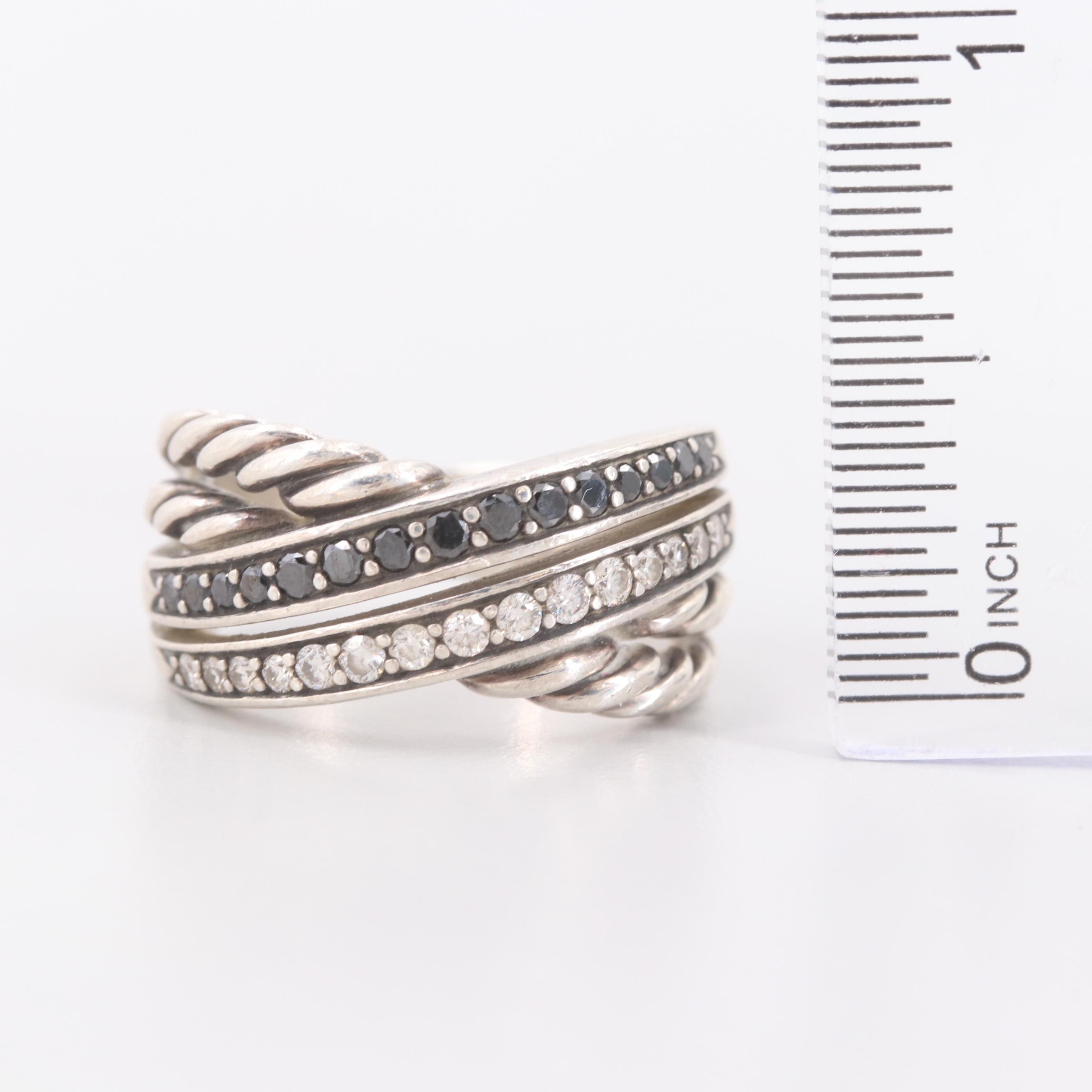 David Yurman Sterling Silver Diamond Ring Including Black Diamonds