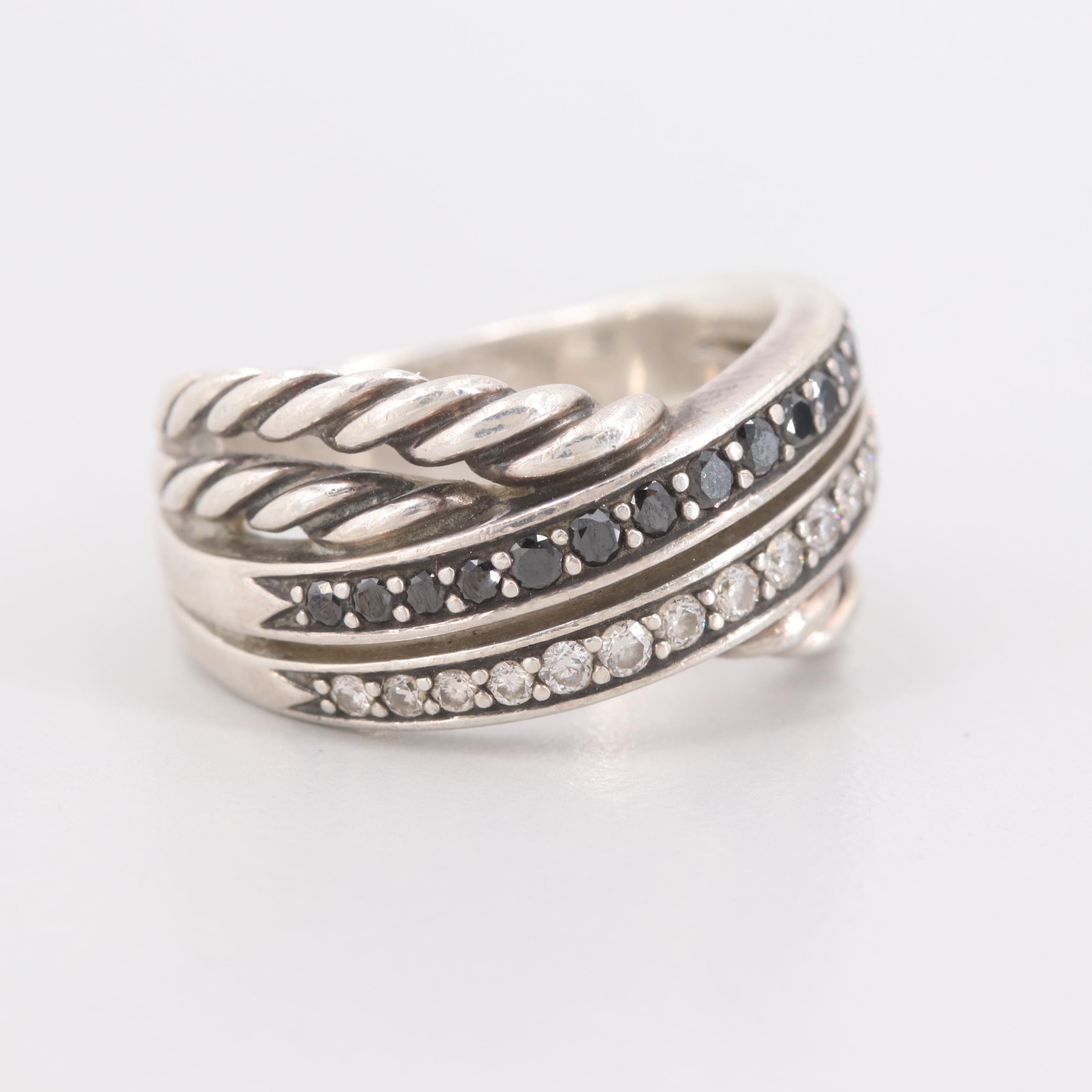David Yurman Sterling Silver Diamond Ring Including Black Diamonds