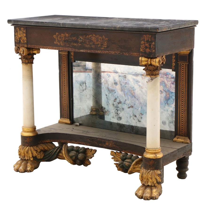 New York Empire Gilt-Stenciled Mahogany and Marble-Top Pier Table, Circa 1825