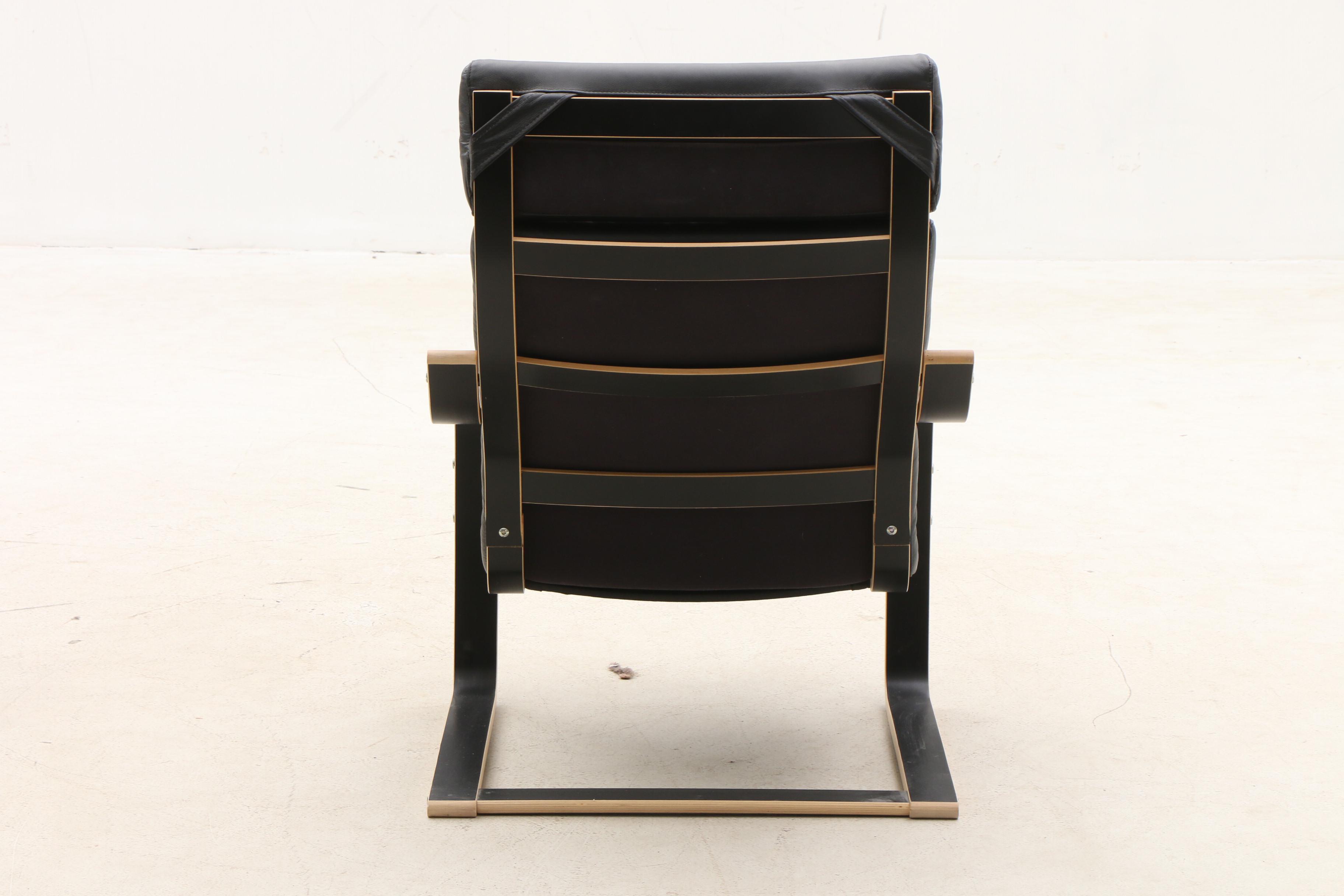 Ikea "Poang" Leather Lounge Chair with Ottoman in Black
