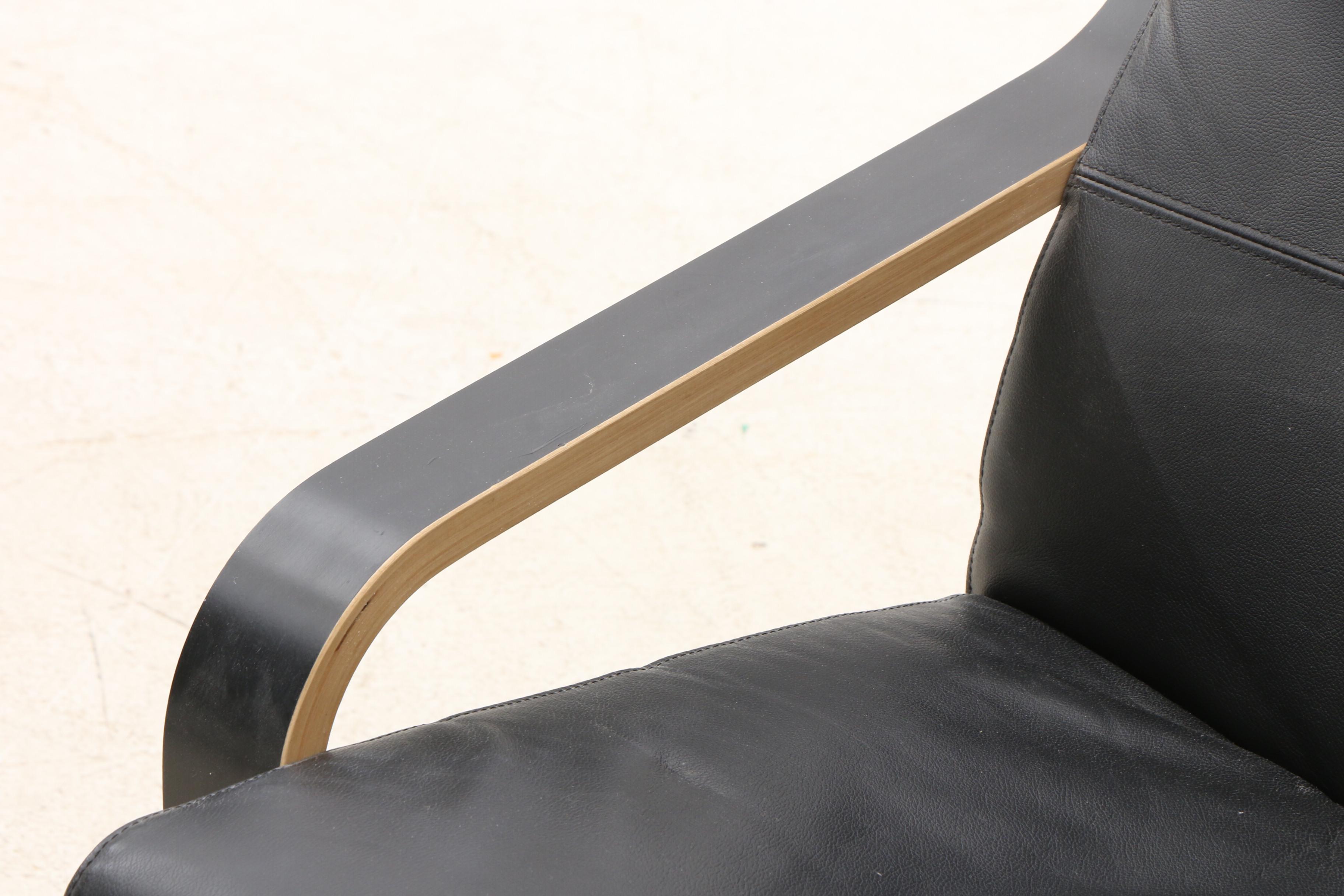 Ikea "Poang" Leather Lounge Chair with Ottoman in Black