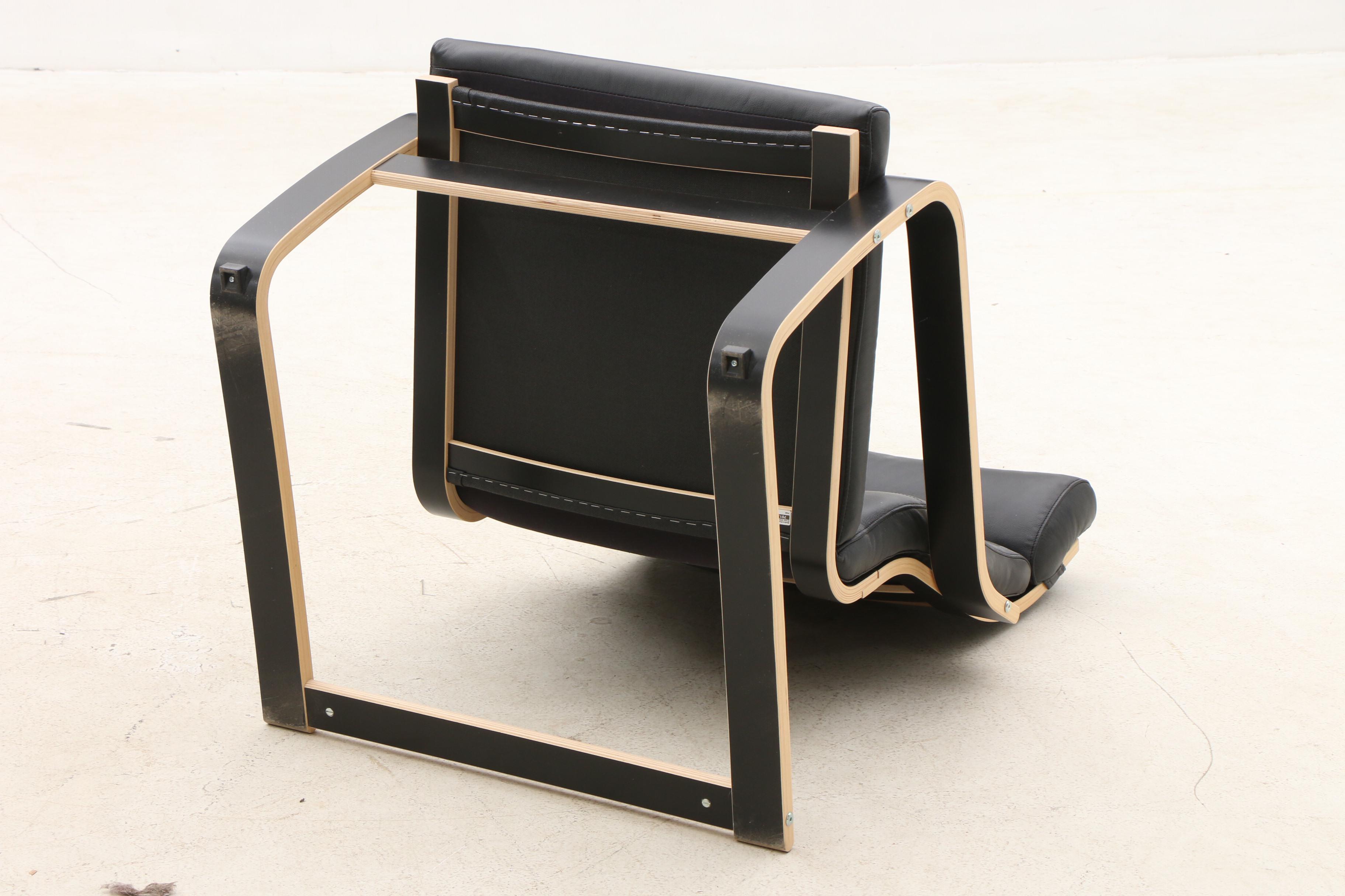 Ikea "Poang" Leather Lounge Chair with Ottoman in Black