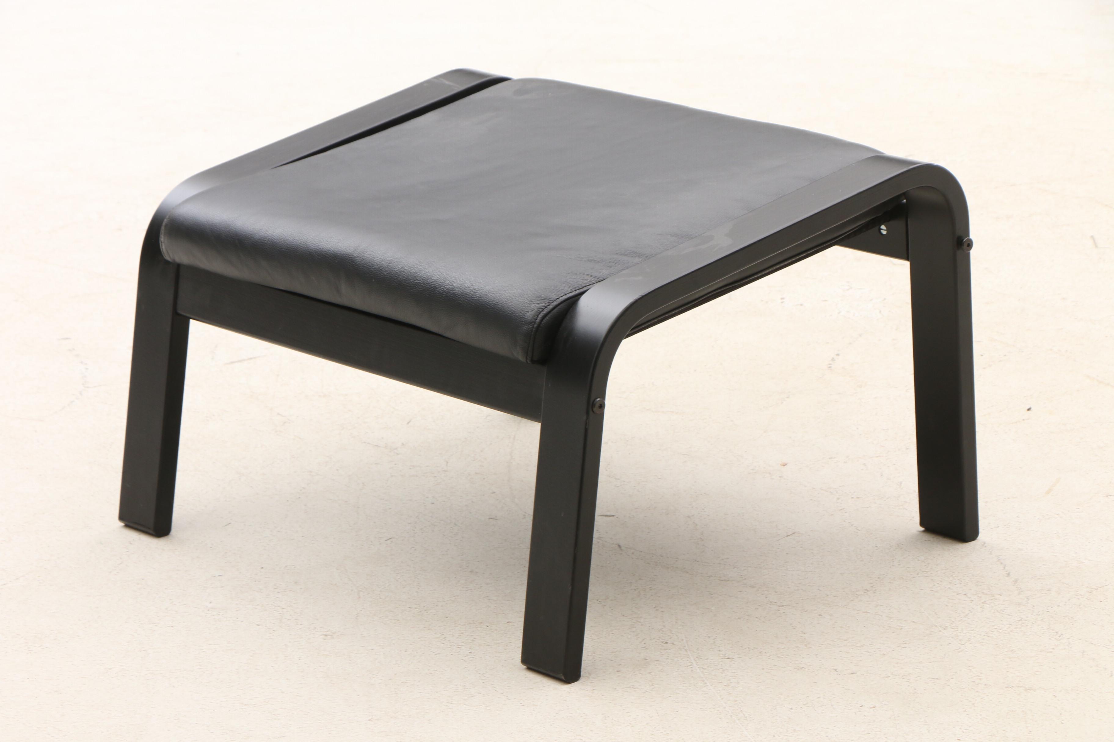 Ikea "Poang" Leather Lounge Chair with Ottoman in Black