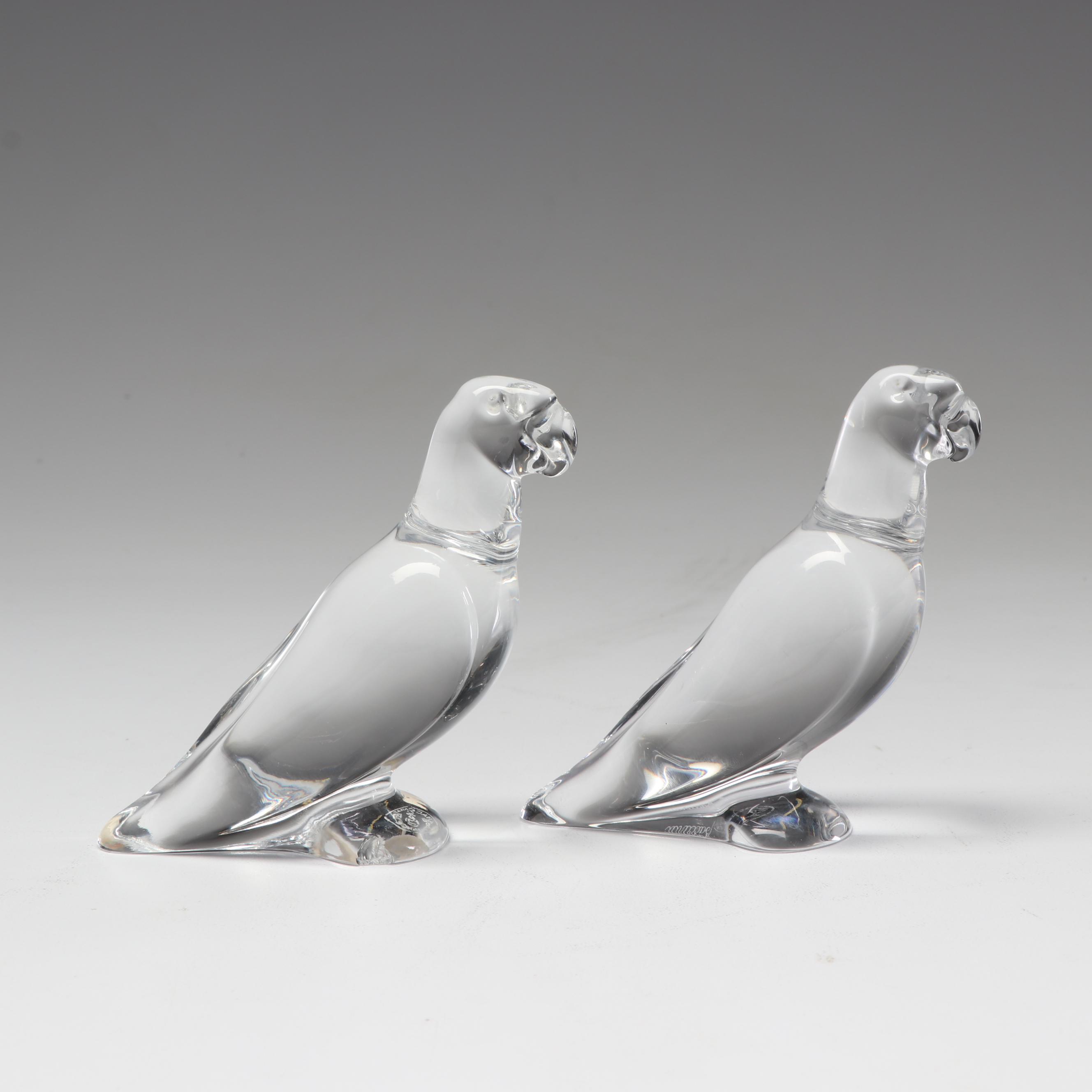 Pair of Baccarat Crystal Parrots