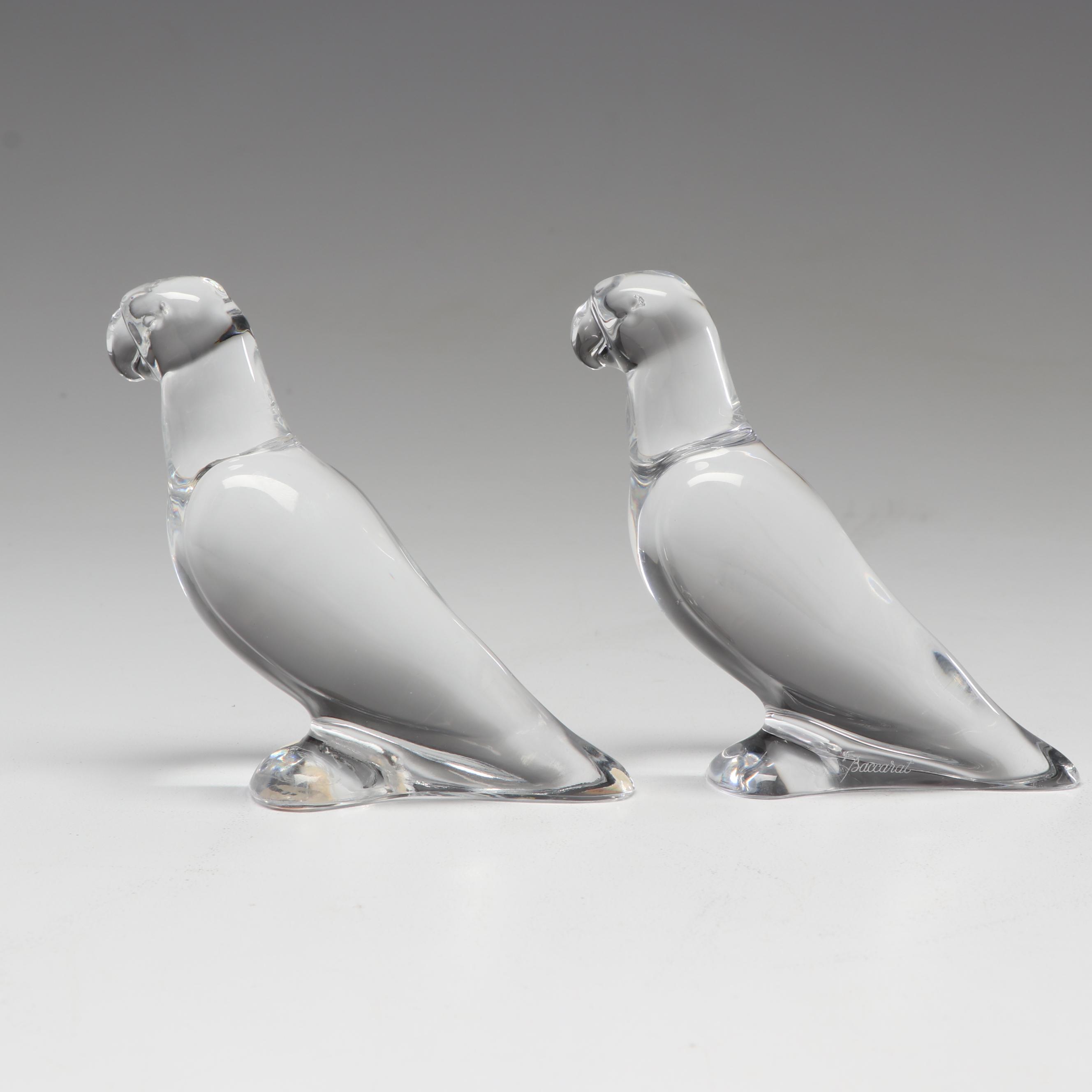 Pair of Baccarat Crystal Parrots