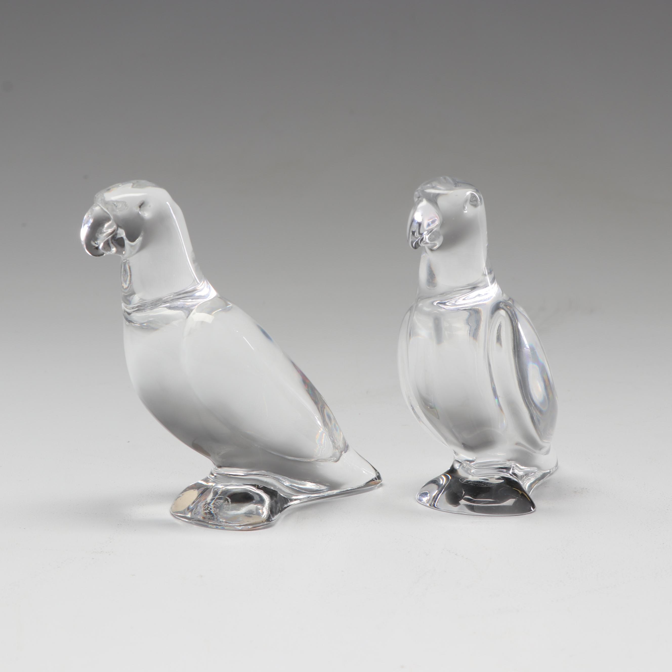 Pair of Baccarat Crystal Parrots