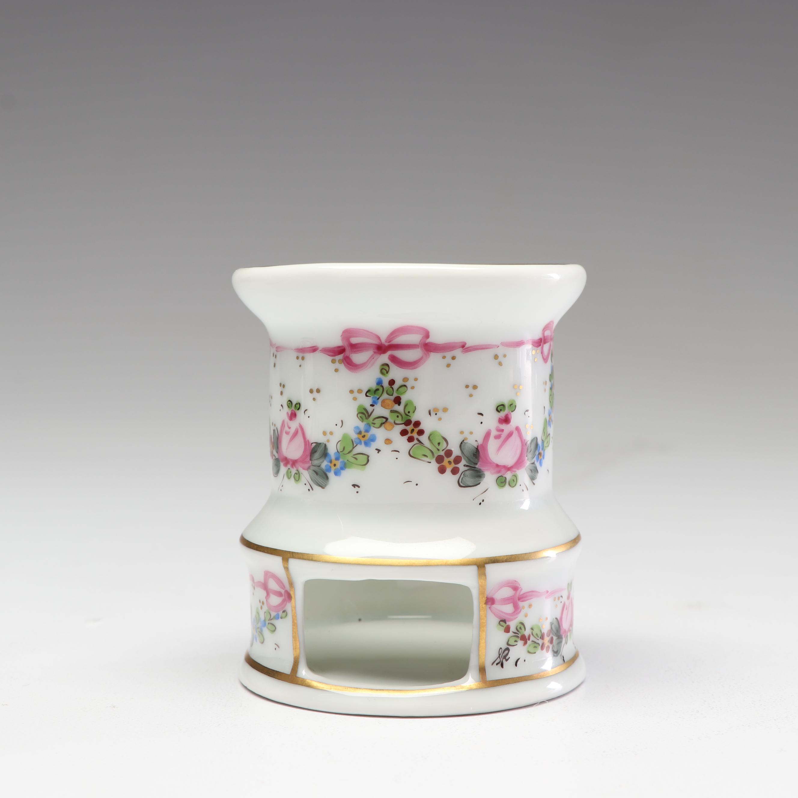 Limoges Hand-Painted Porcelain Miniature Teapot with Colonial Stove Figurine