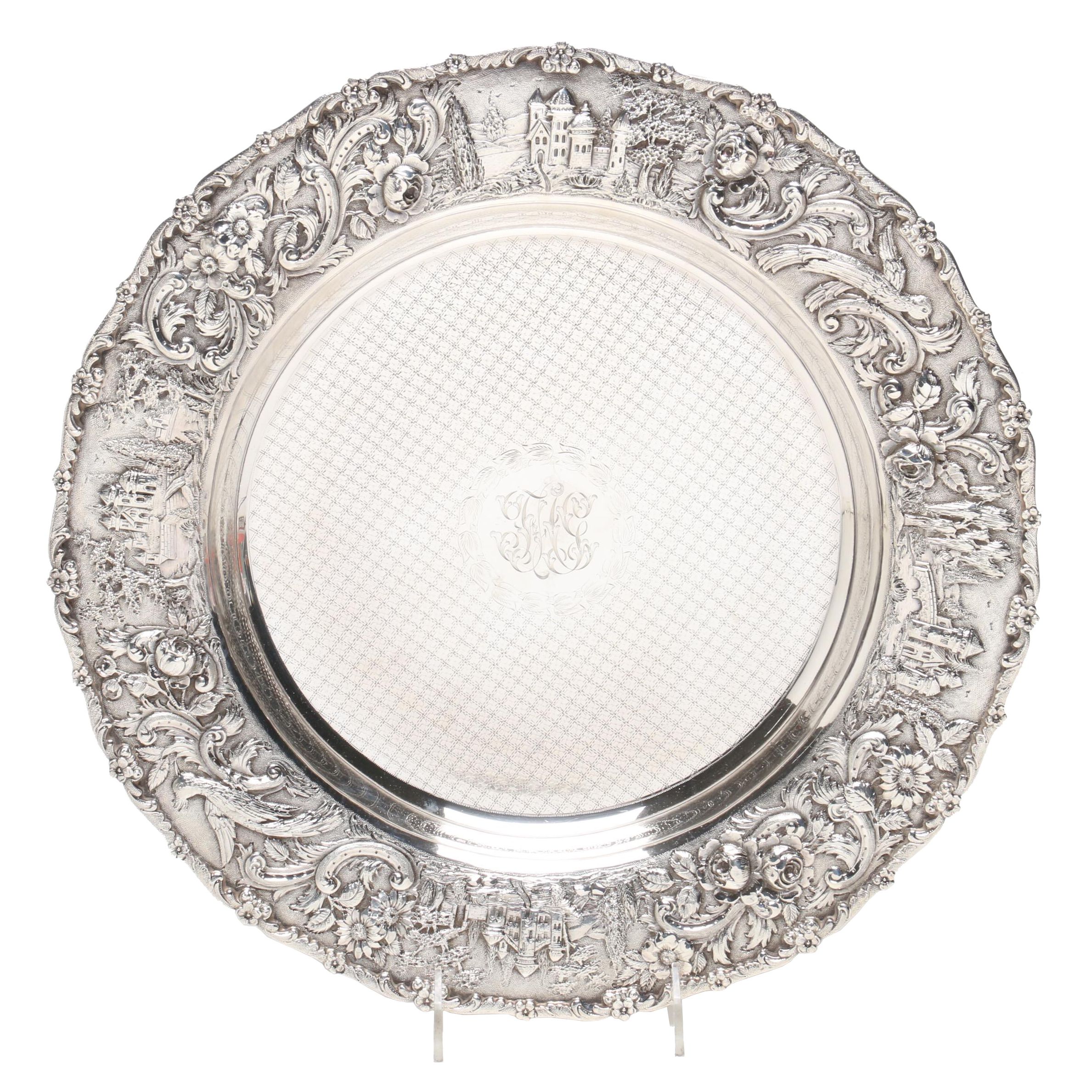 Sterling Silver Loring Andrews Co.  Repoussé "Castle" Tray
