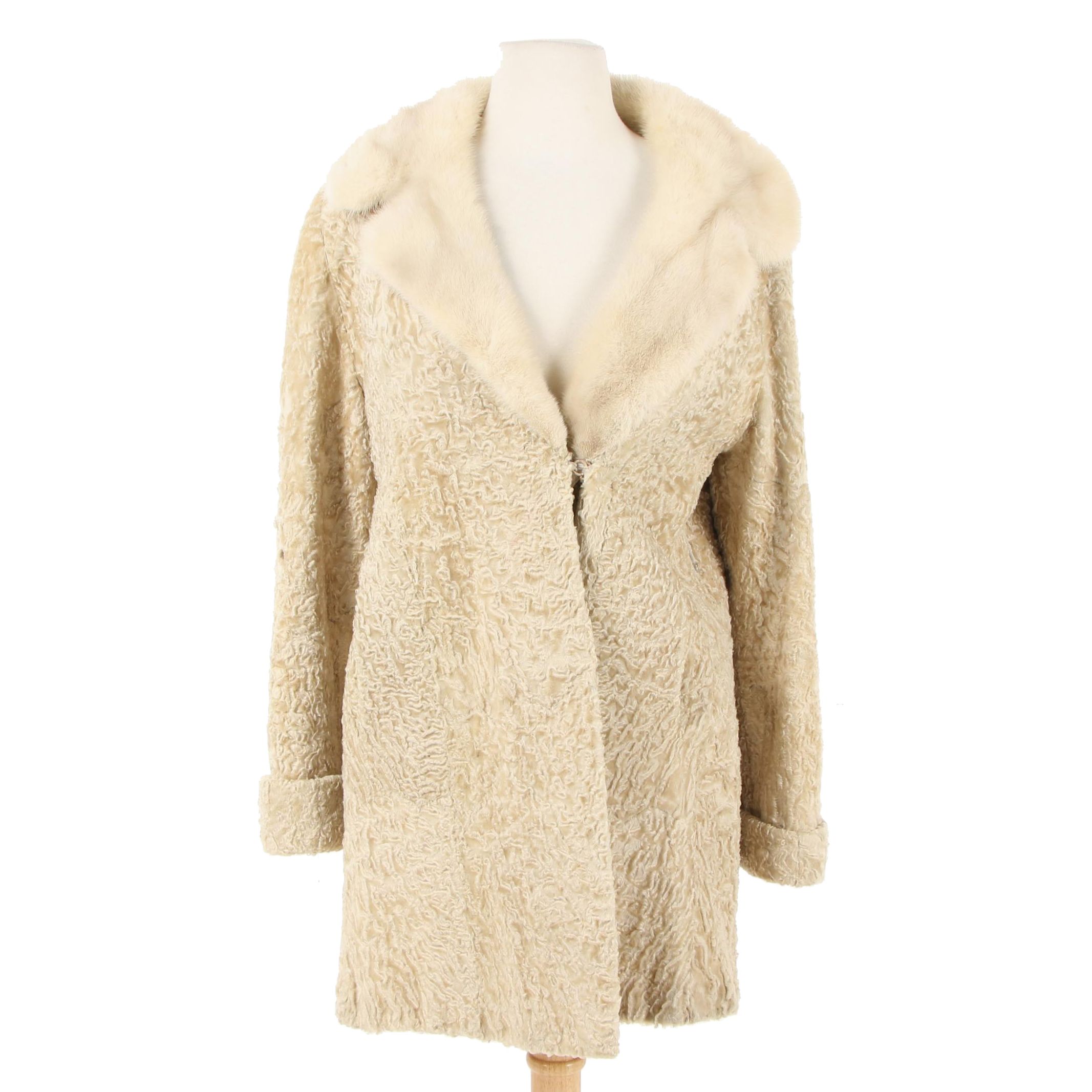 The Fur Salon Sanger Harris Blonde Persian Lamb Fur Coat with Mink Fur Collar