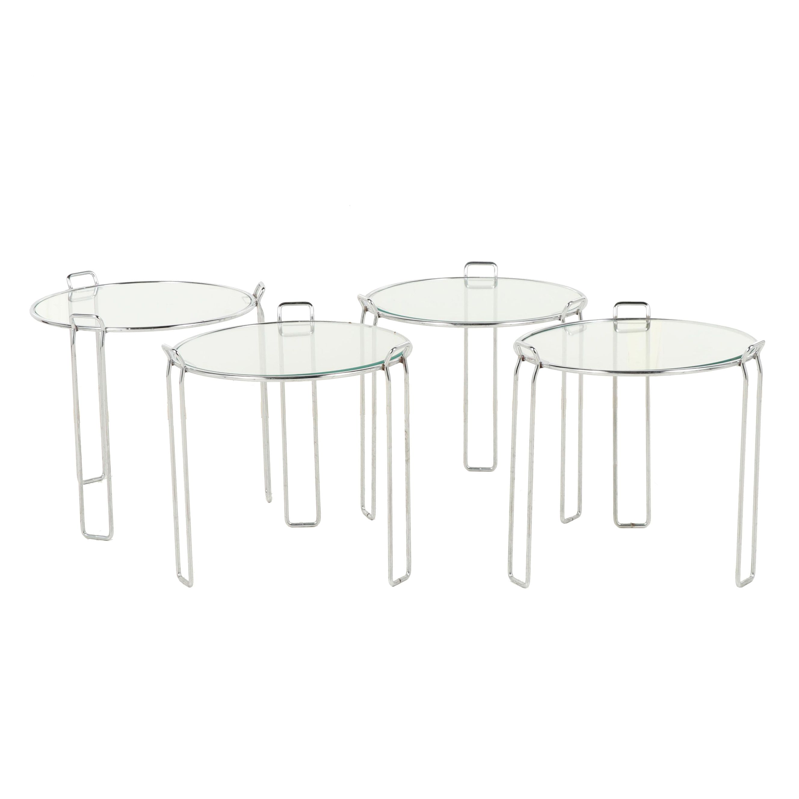 Three Round Glass and Chrome Nesting Tables